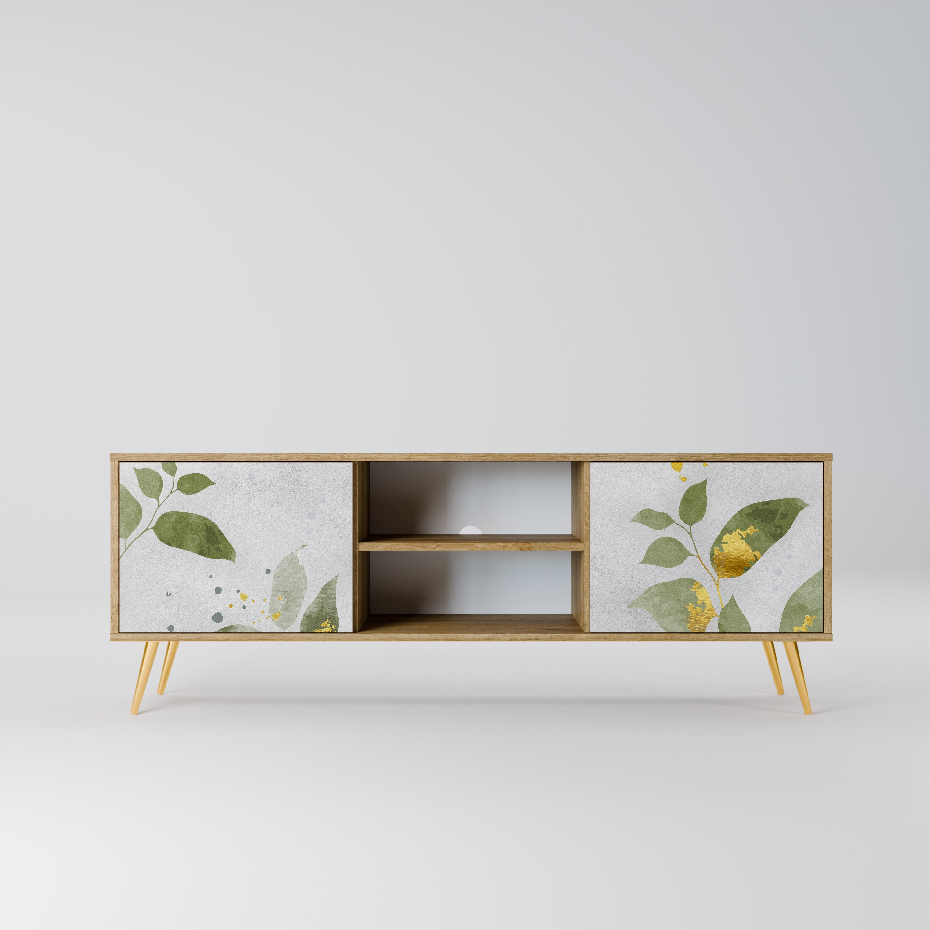 ELEGANT BOTANICS Mueble de TV de 2 puertas con efecto roble