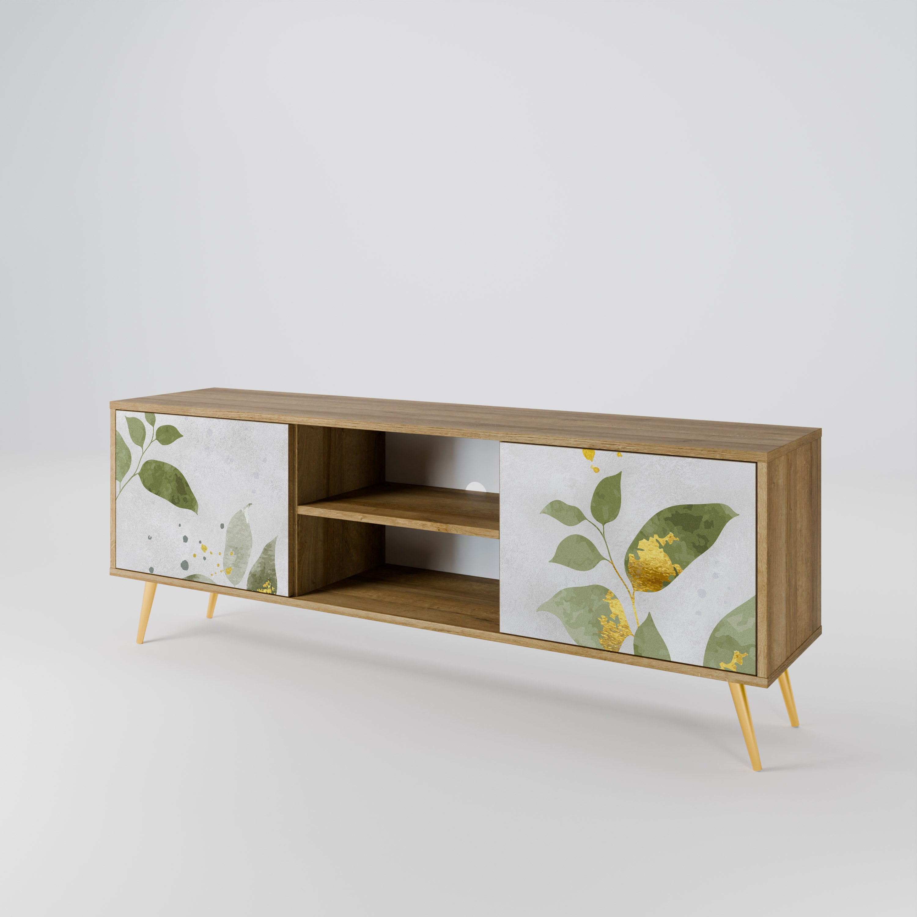 ELEGANT BOTANICS Mueble de TV de 2 puertas con efecto roble