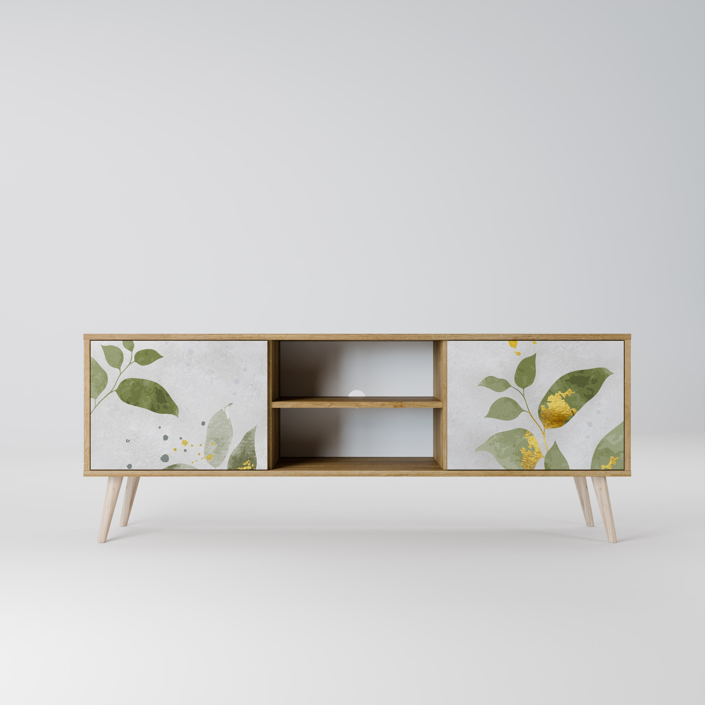 ELEGANT BOTANICS Mueble de TV de 2 puertas con efecto roble