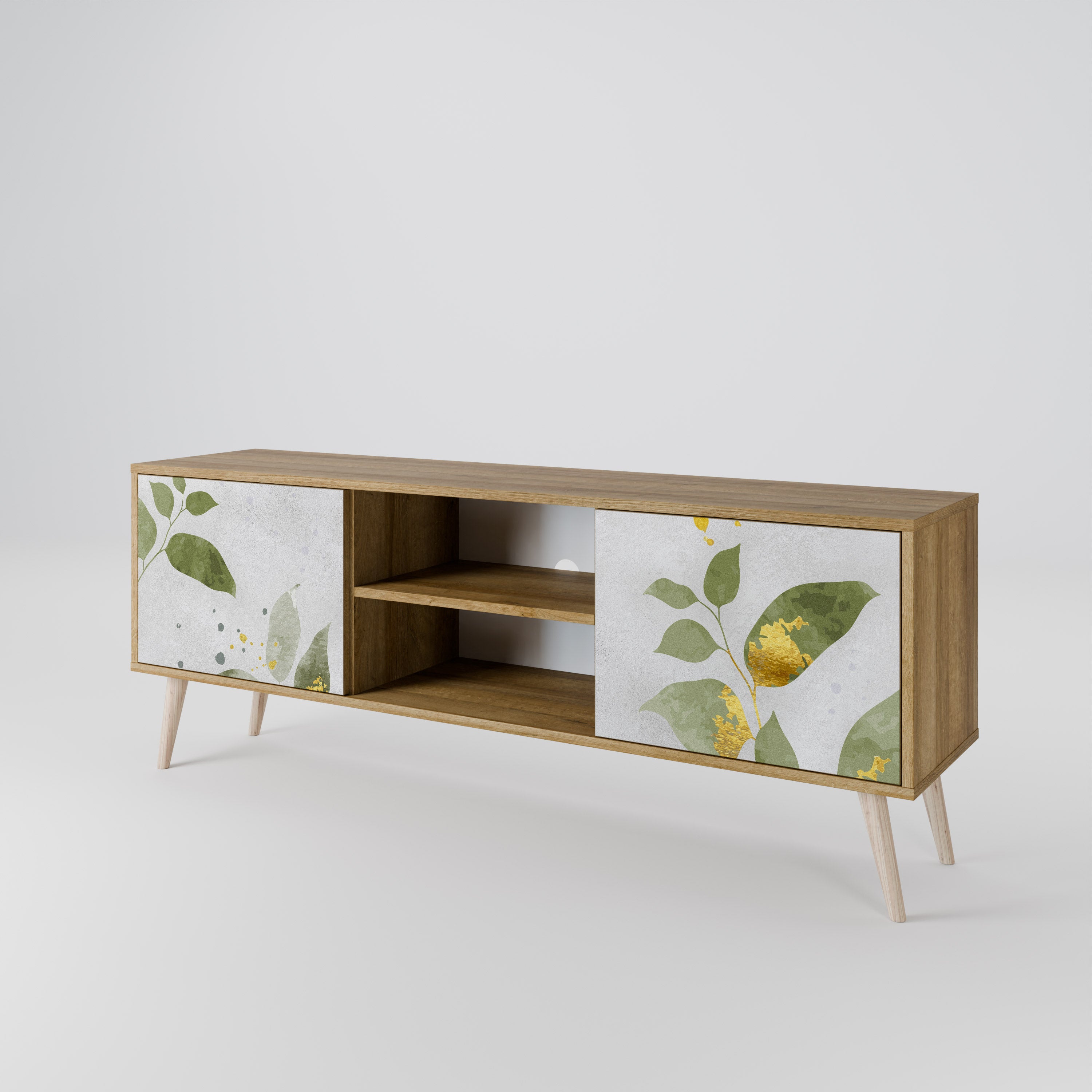 ELEGANT BOTANICS Mueble de TV de 2 puertas con efecto roble