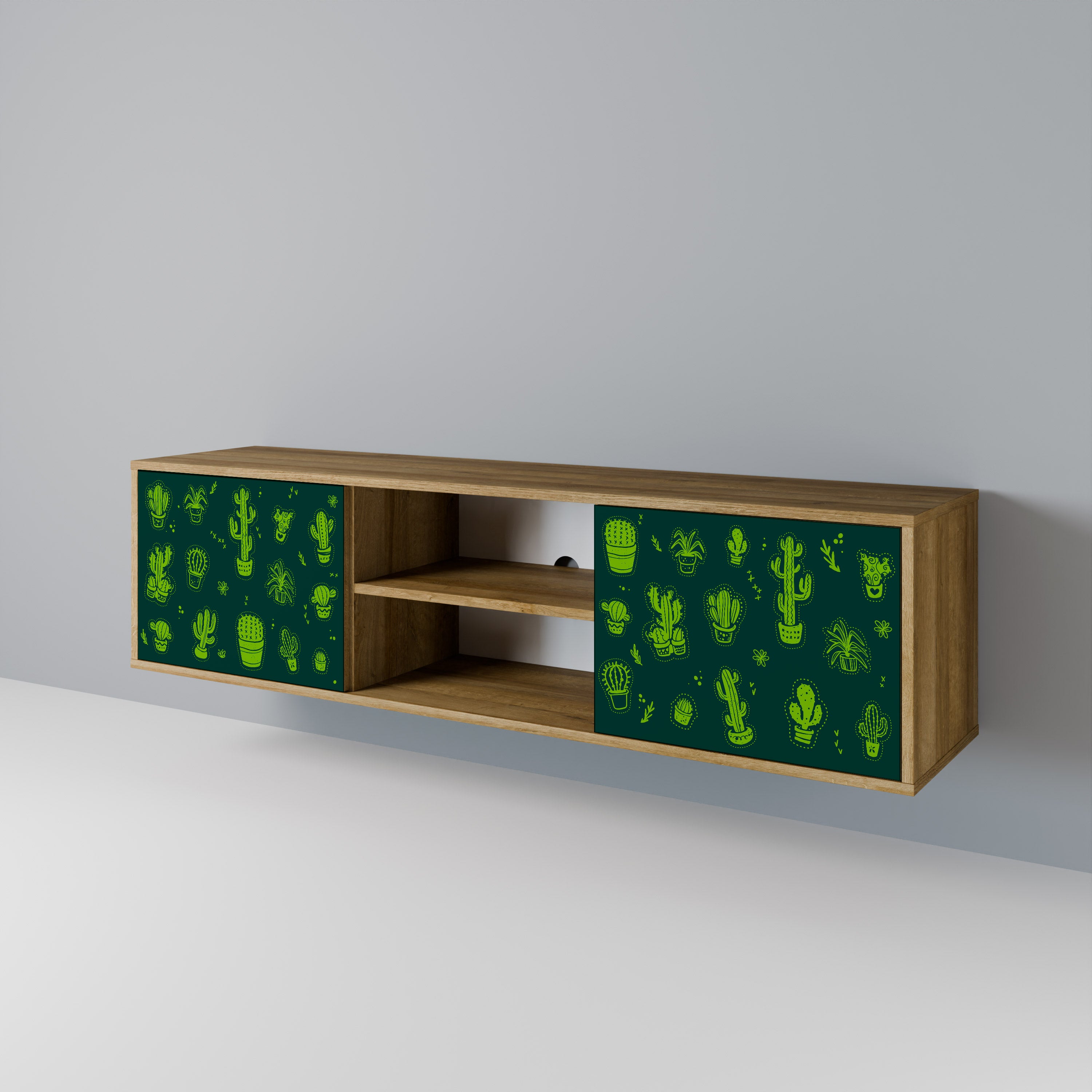 Mueble de TV de 2 puertas DESERT GREEN con efecto roble
