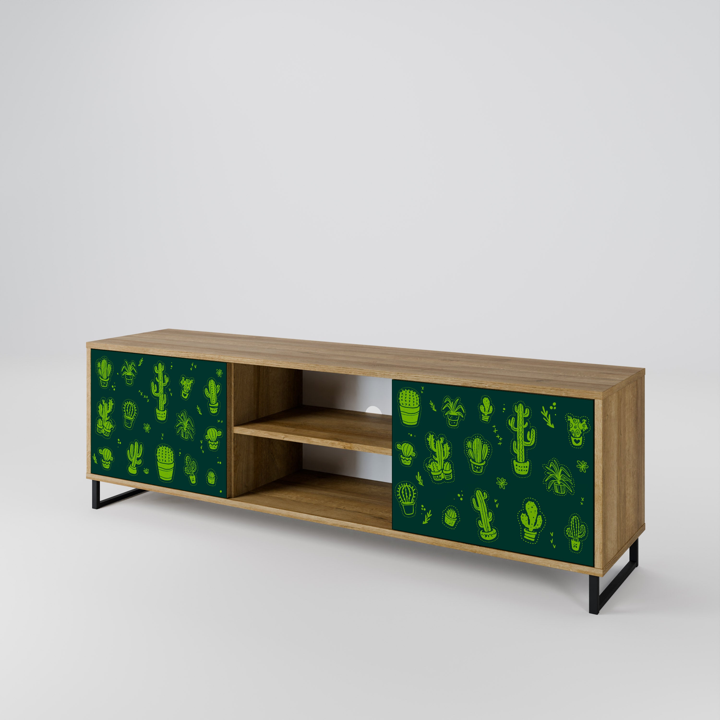 Mueble de TV de 2 puertas DESERT GREEN con efecto roble