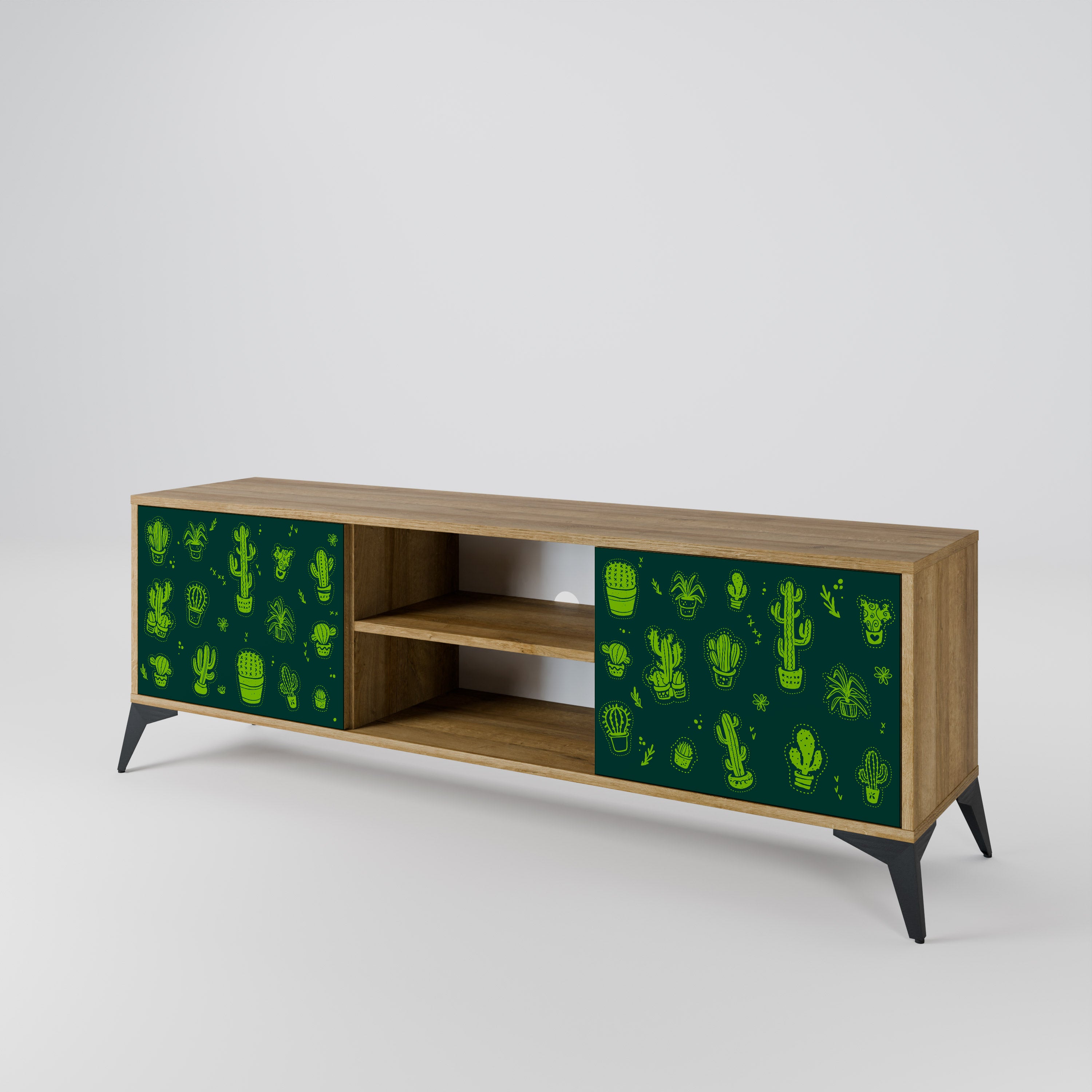 Mueble de TV de 2 puertas DESERT GREEN con efecto roble