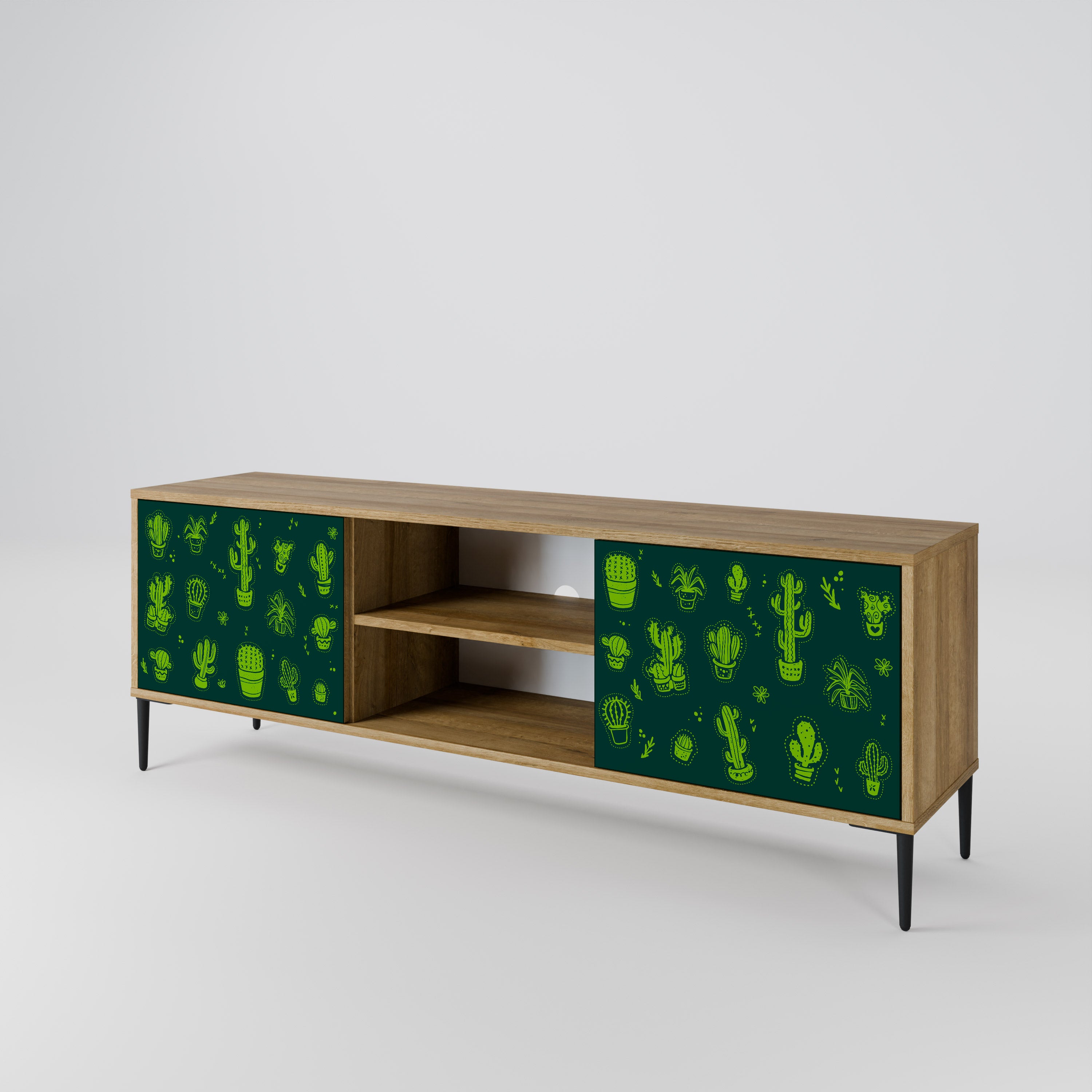 Mueble de TV de 2 puertas DESERT GREEN con efecto roble