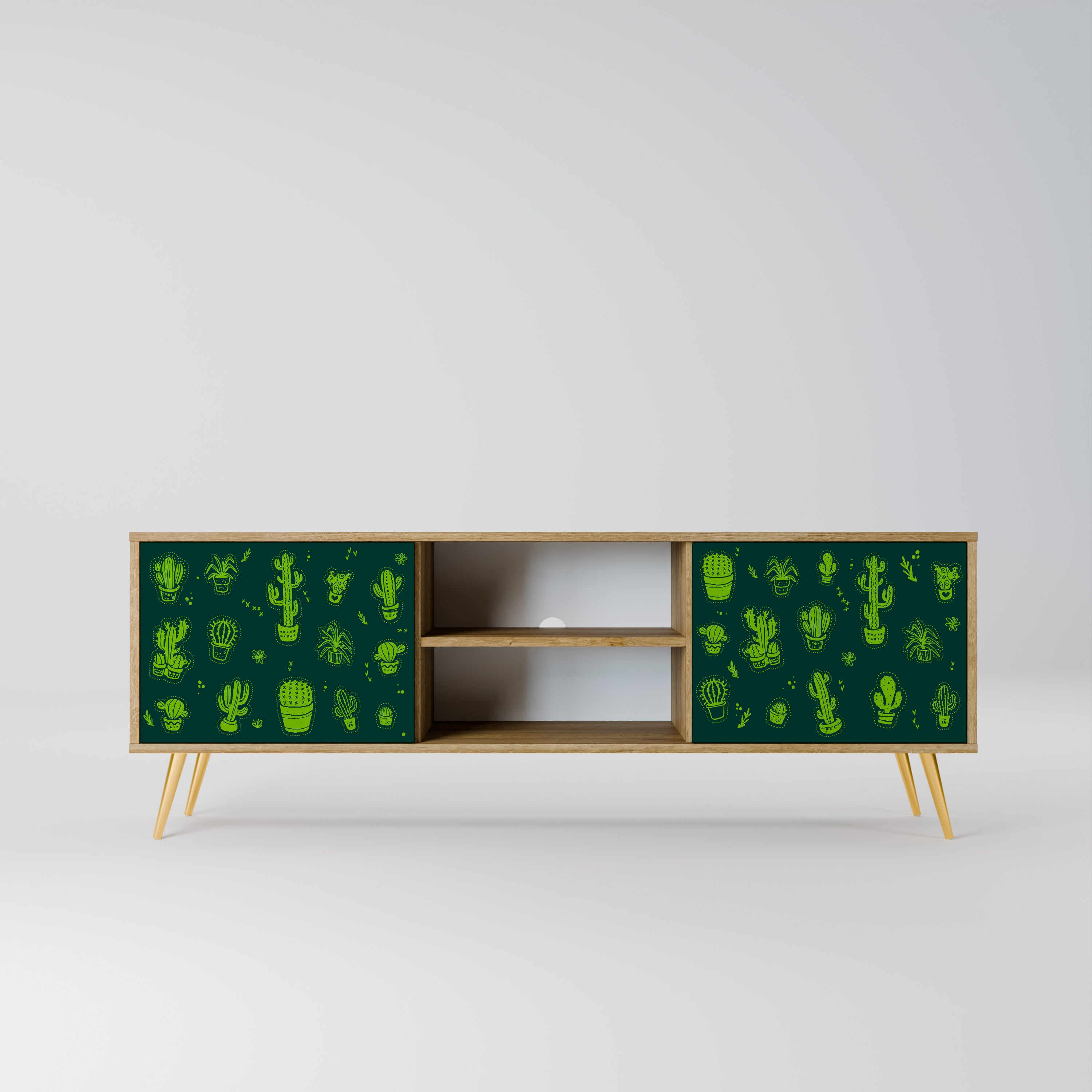 Mueble de TV de 2 puertas DESERT GREEN con efecto roble