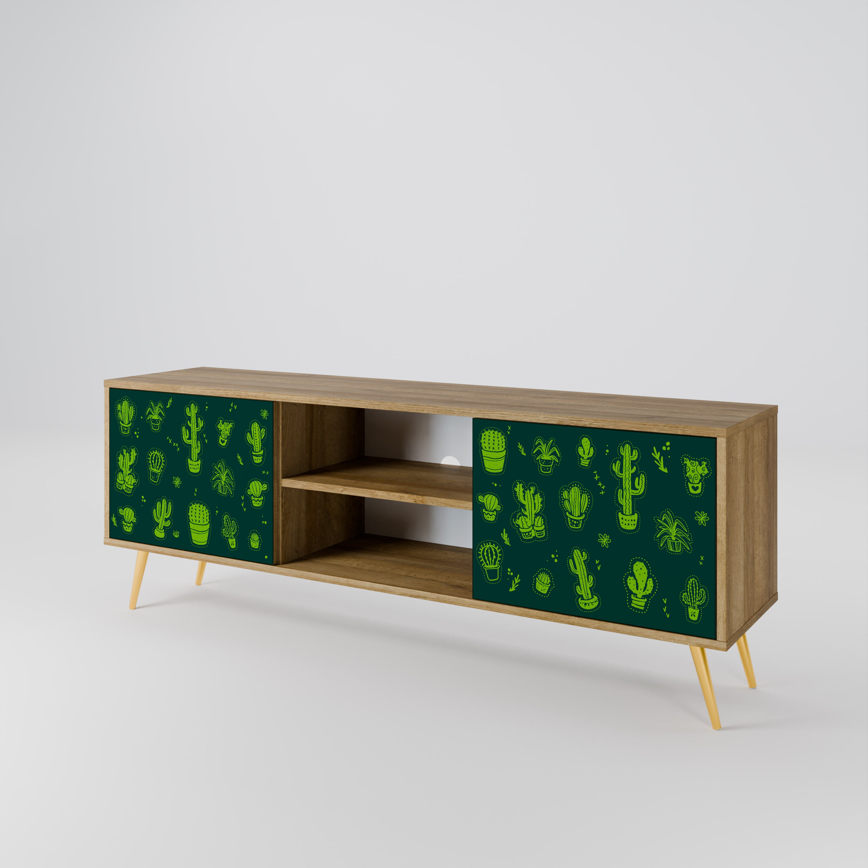 Mueble de TV de 2 puertas DESERT GREEN con efecto roble