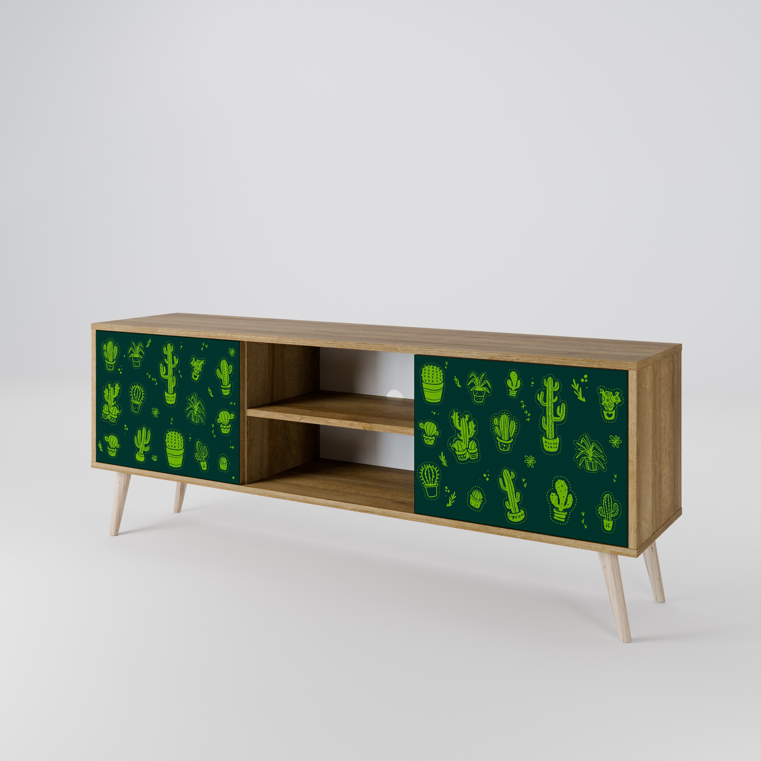 Mueble de TV de 2 puertas DESERT GREEN con efecto roble