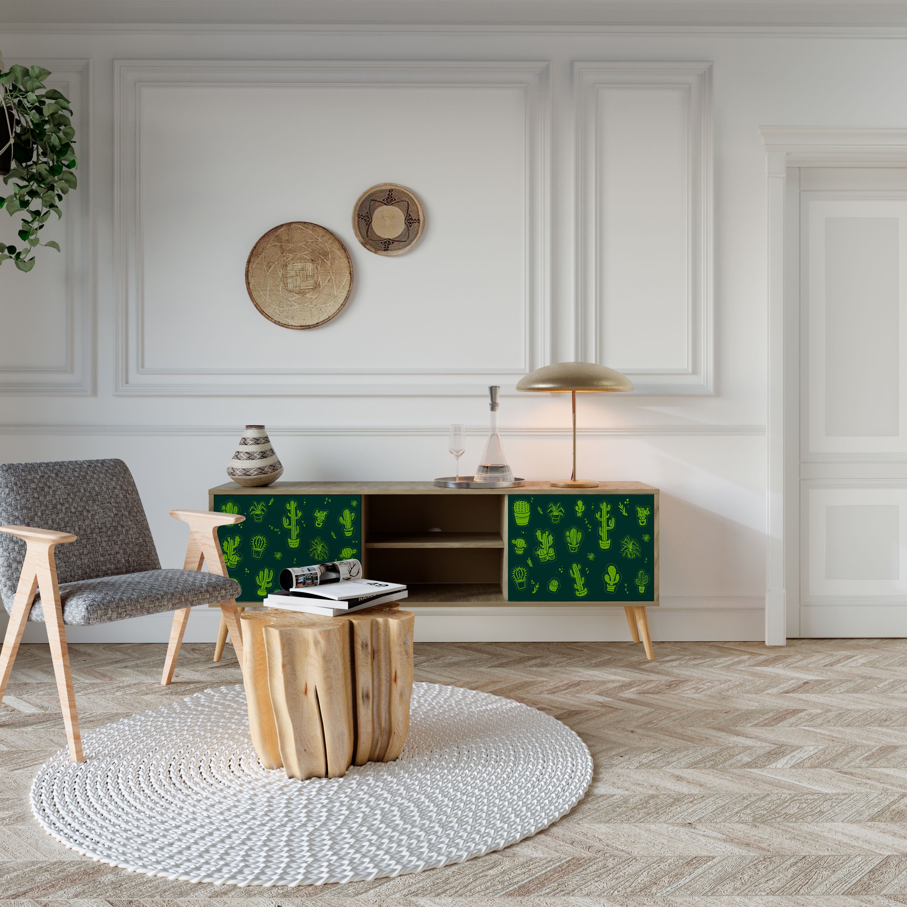 Mueble de TV de 2 puertas DESERT GREEN con efecto roble