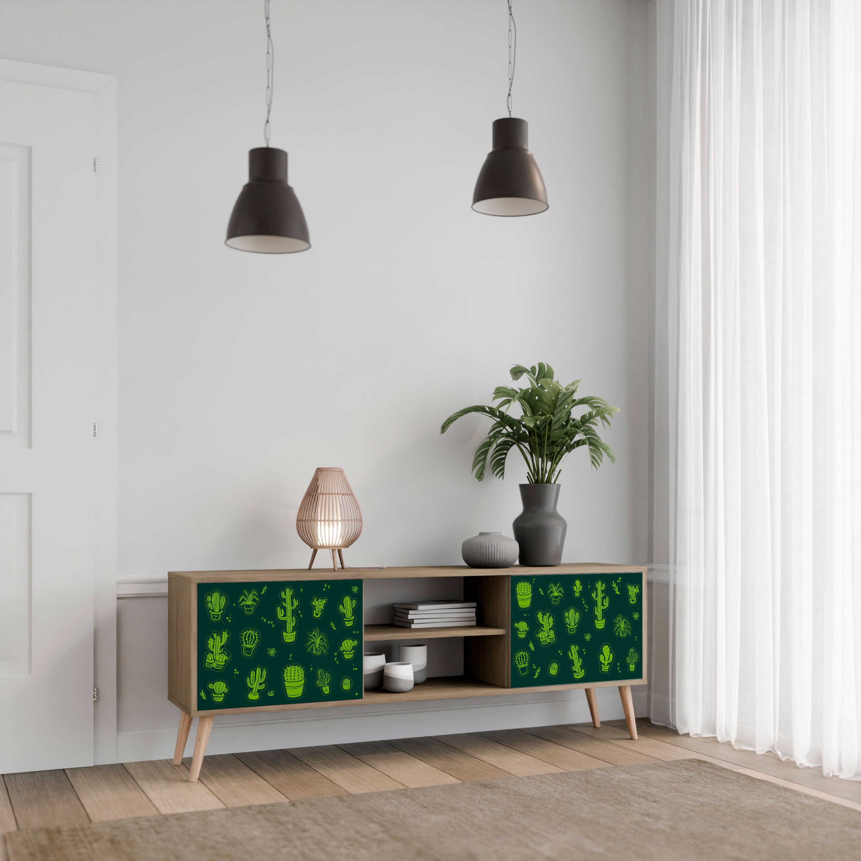 Mueble de TV de 2 puertas DESERT GREEN con efecto roble