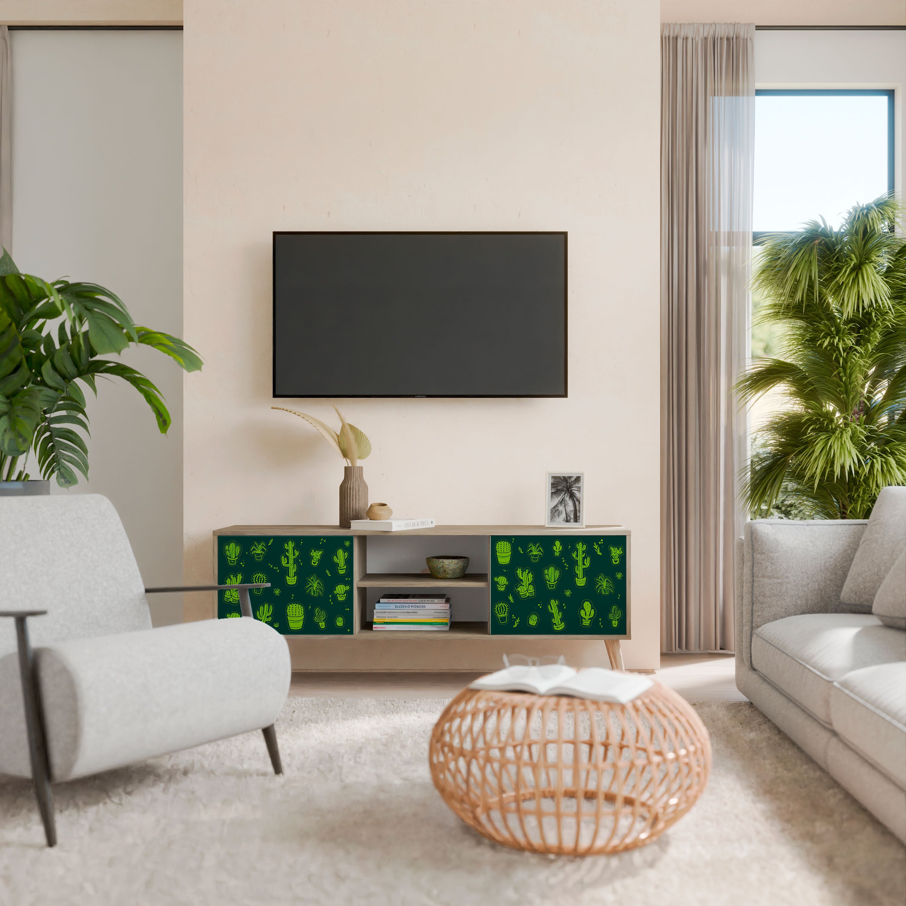 Mueble de TV de 2 puertas DESERT GREEN con efecto roble