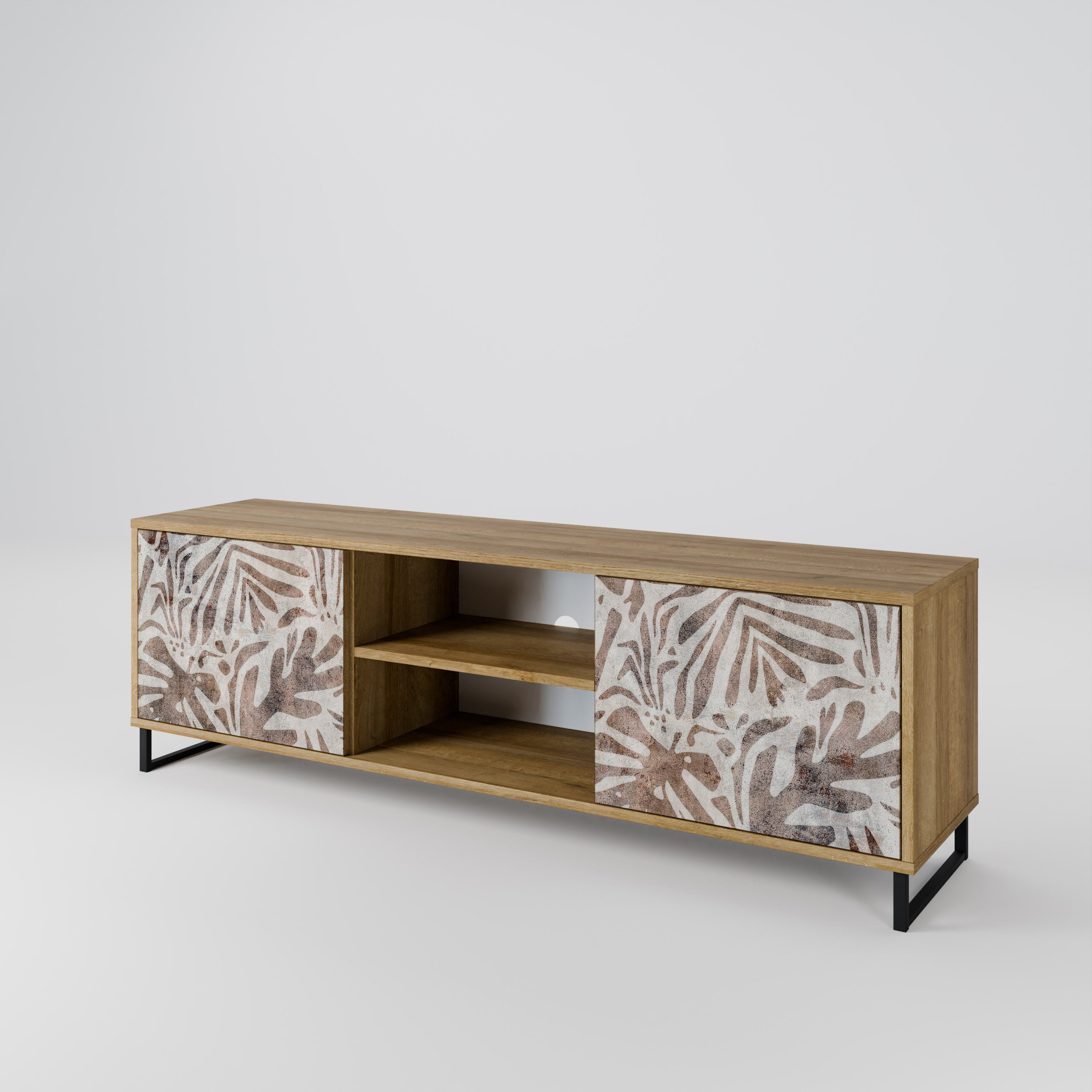 PASSING TIME Mueble de TV de 2 puertas con efecto roble