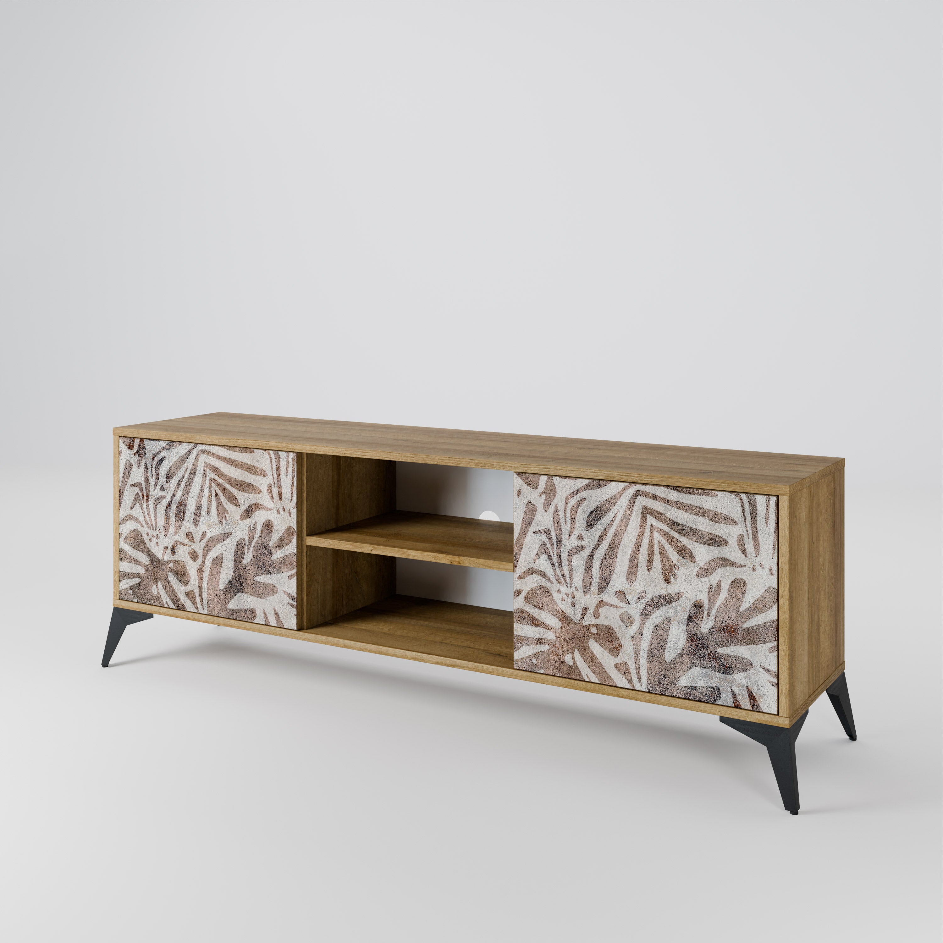 PASSING TIME Mueble de TV de 2 puertas con efecto roble