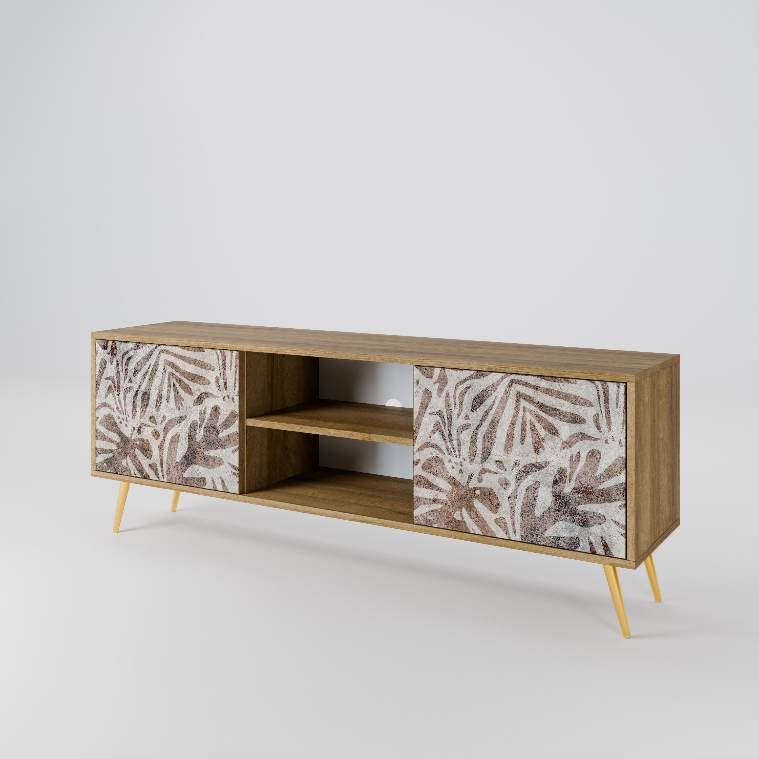 PASSING TIME Mueble de TV de 2 puertas con efecto roble