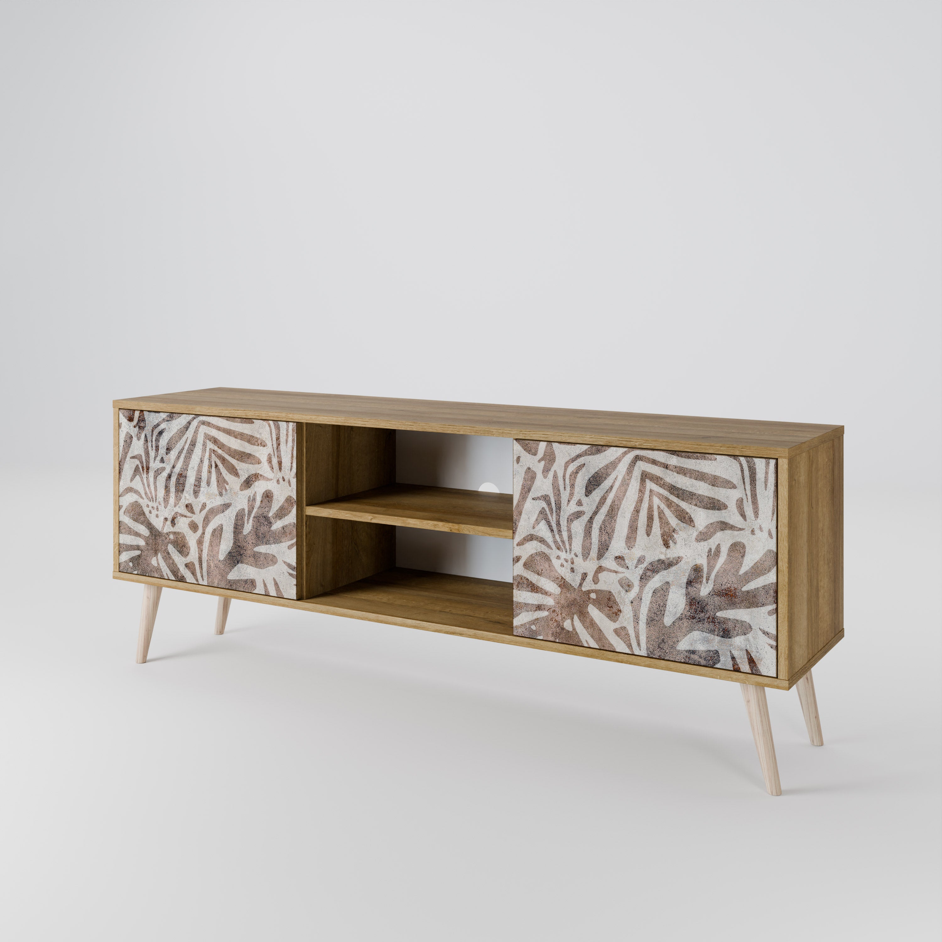 PASSING TIME Mueble de TV de 2 puertas con efecto roble