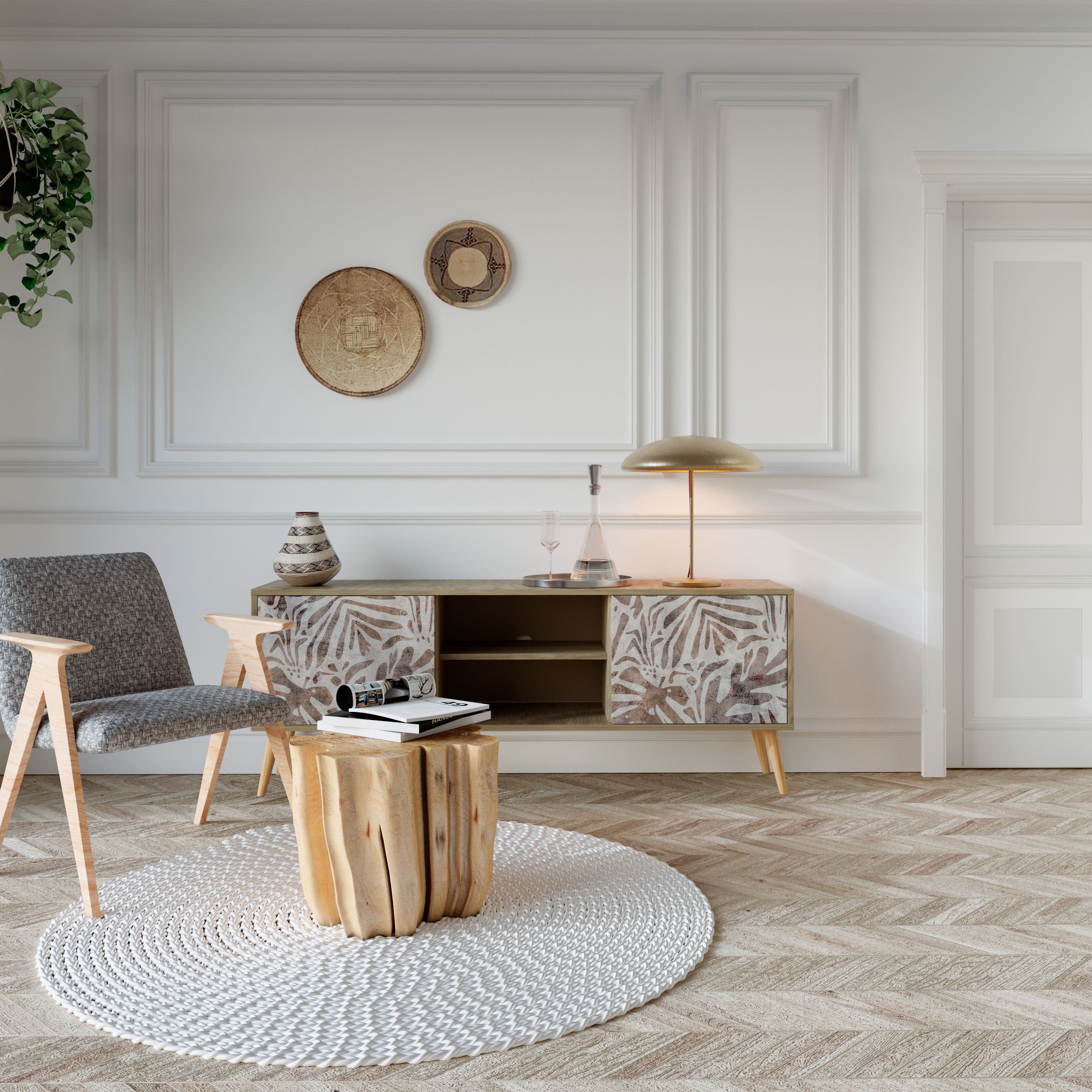 PASSING TIME Mueble de TV de 2 puertas con efecto roble