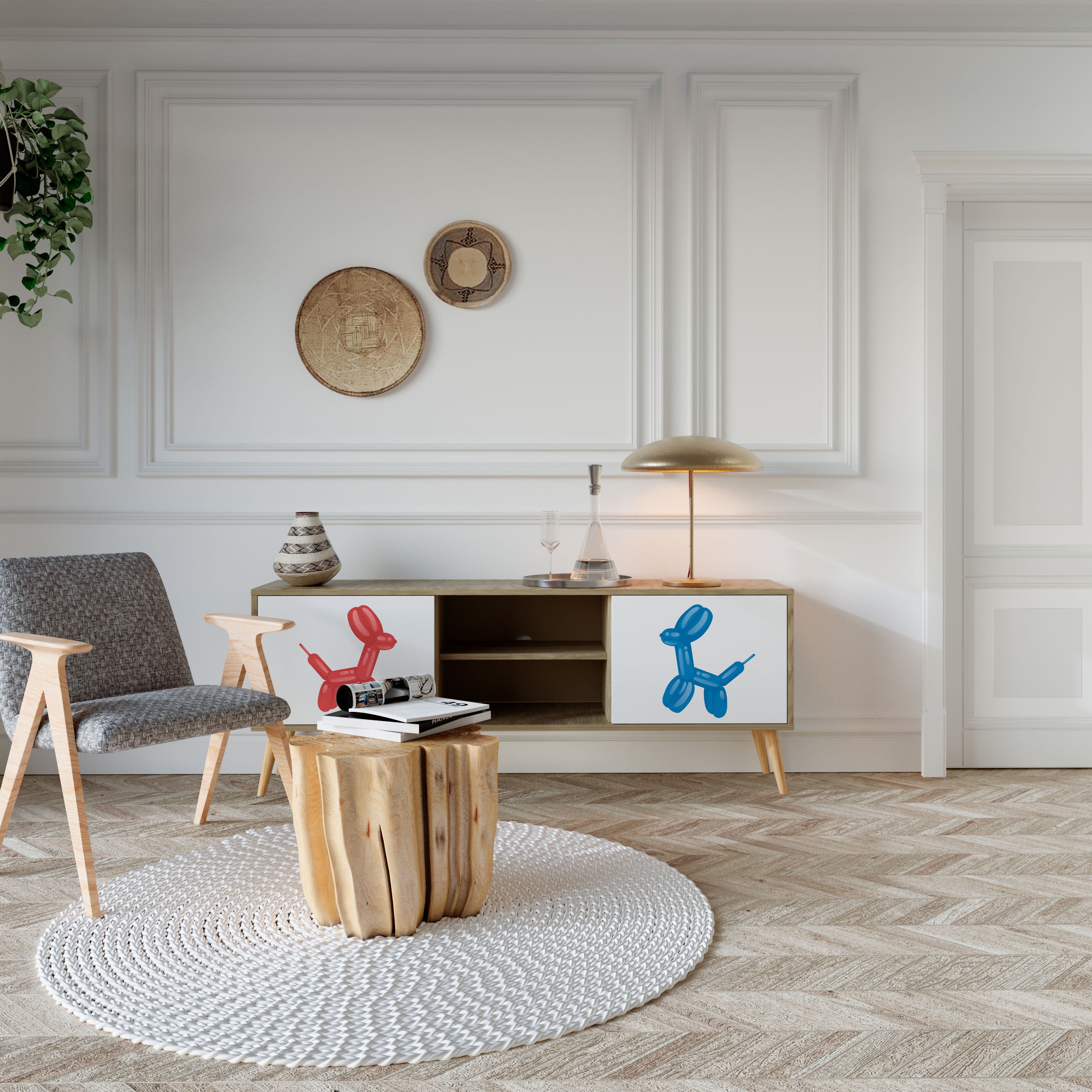 Mueble de TV de 2 puertas con efecto roble CHILDHOOD MEMORY