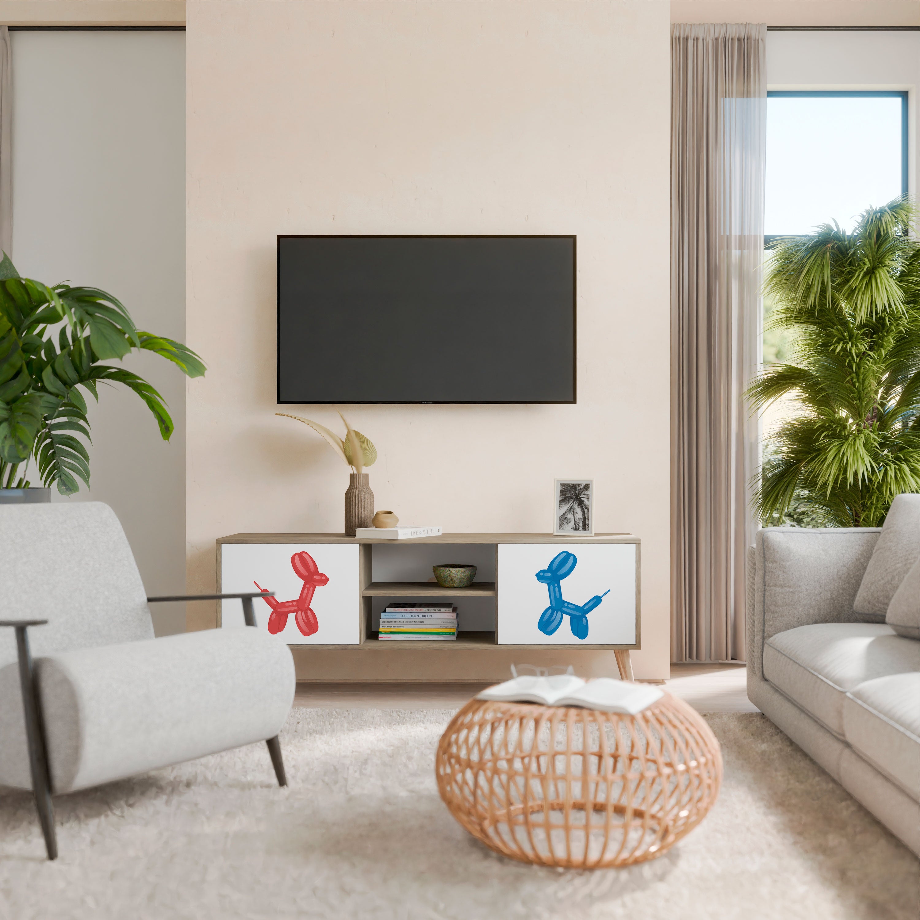 Mueble de TV de 2 puertas con efecto roble CHILDHOOD MEMORY