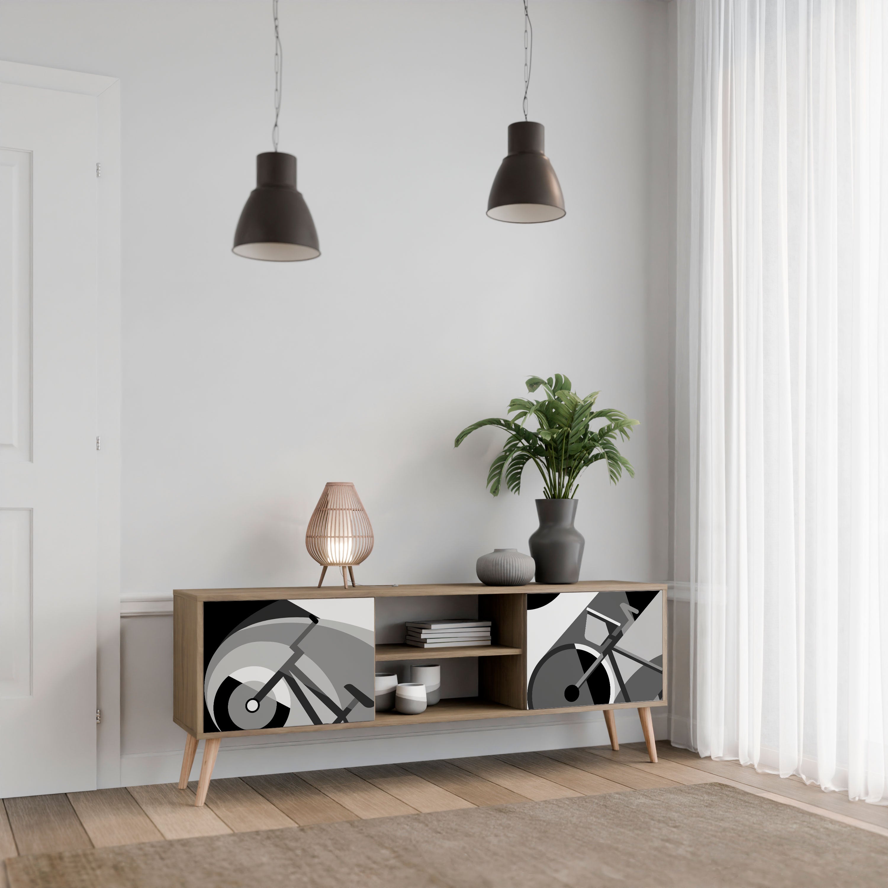 Mueble de TV BIKE ENERGY de 2 puertas con efecto roble