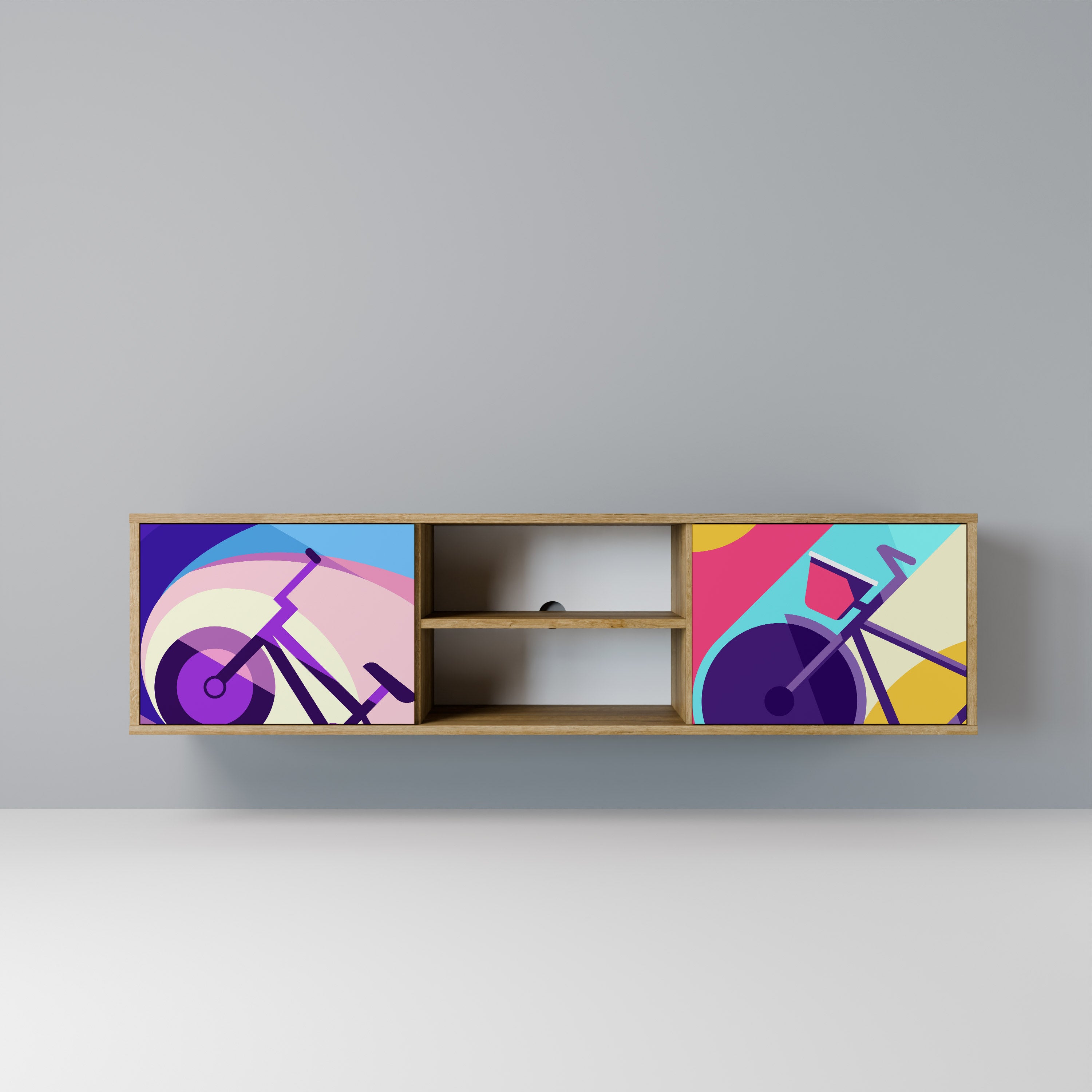 Mueble de TV BIKE DREAMS de 2 puertas con efecto roble