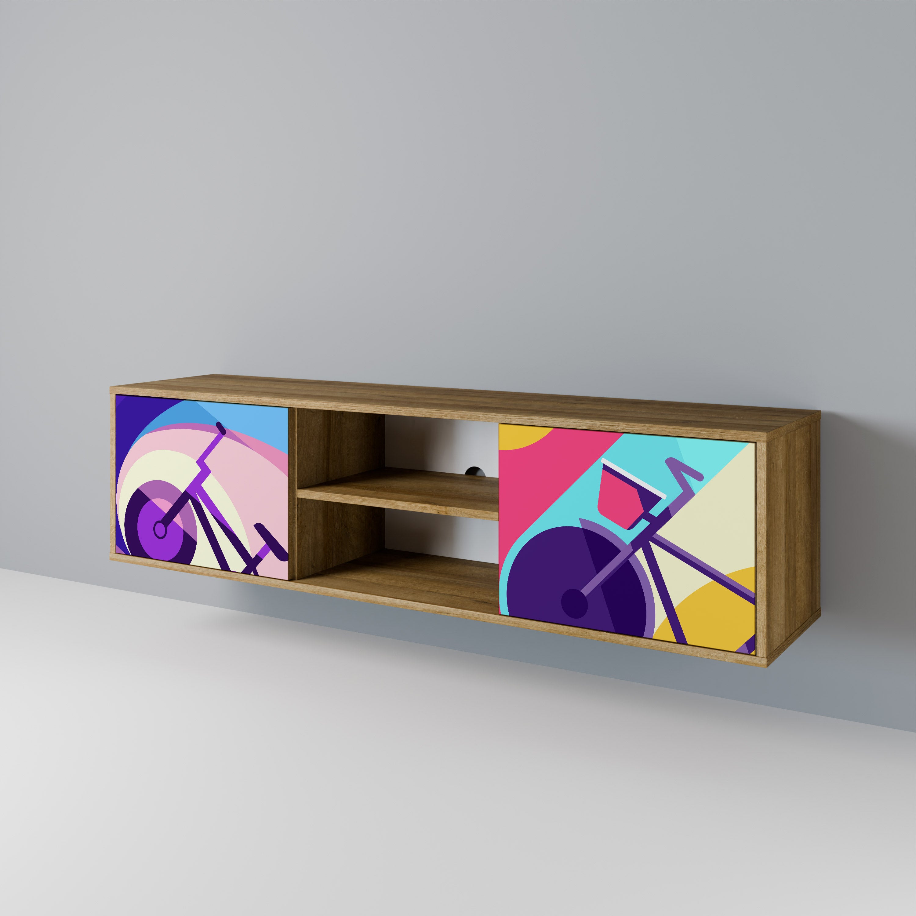 Mueble de TV BIKE DREAMS de 2 puertas con efecto roble