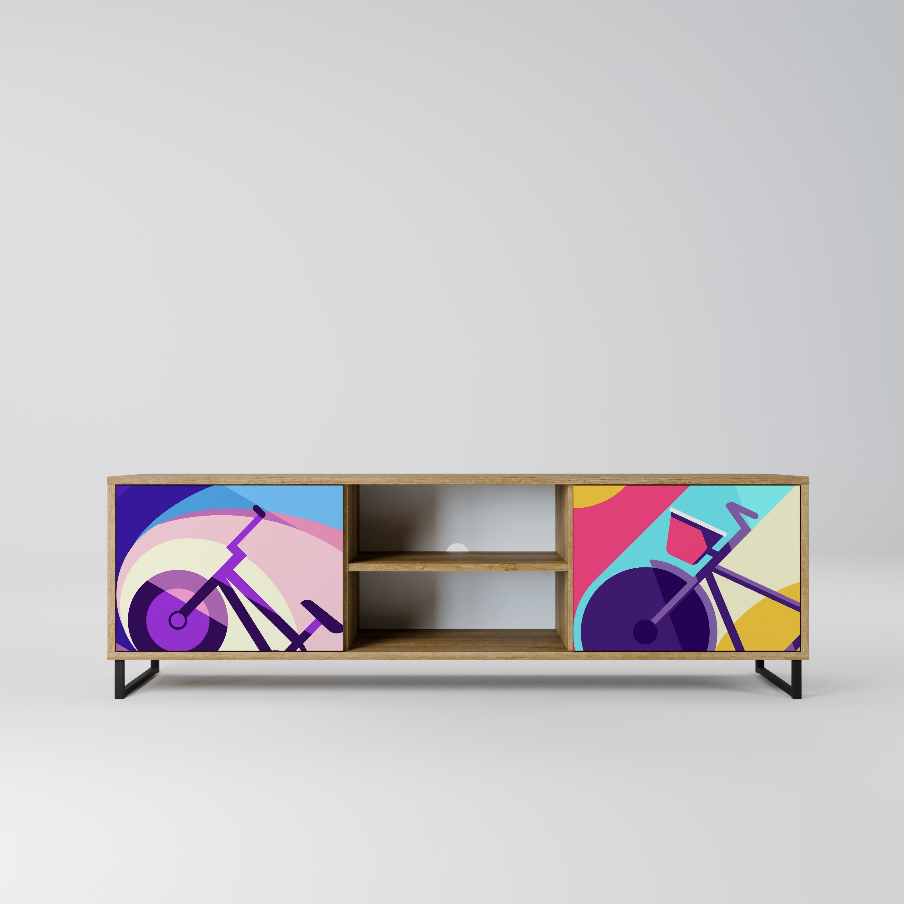 Mueble de TV BIKE DREAMS de 2 puertas con efecto roble