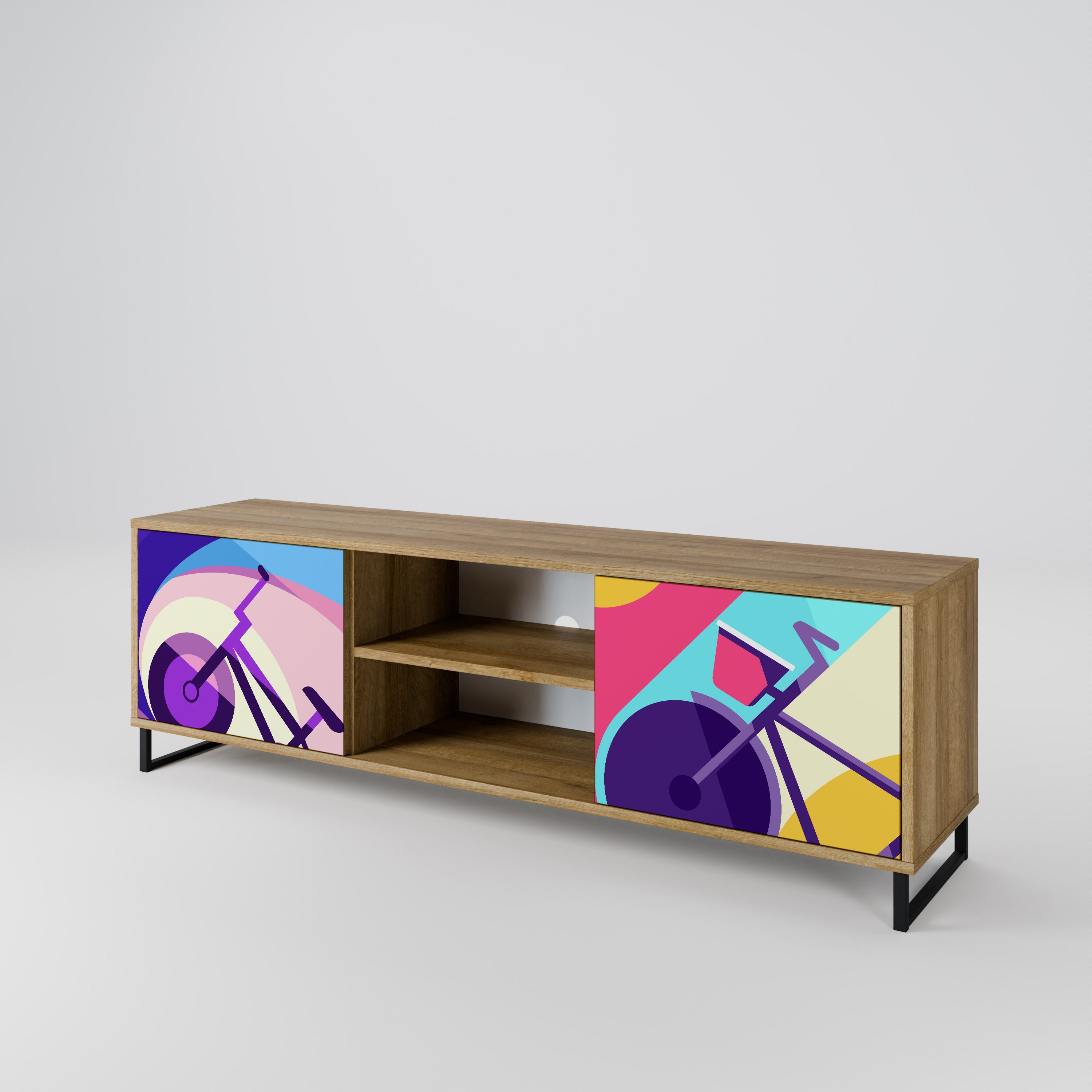 Mueble de TV BIKE DREAMS de 2 puertas con efecto roble