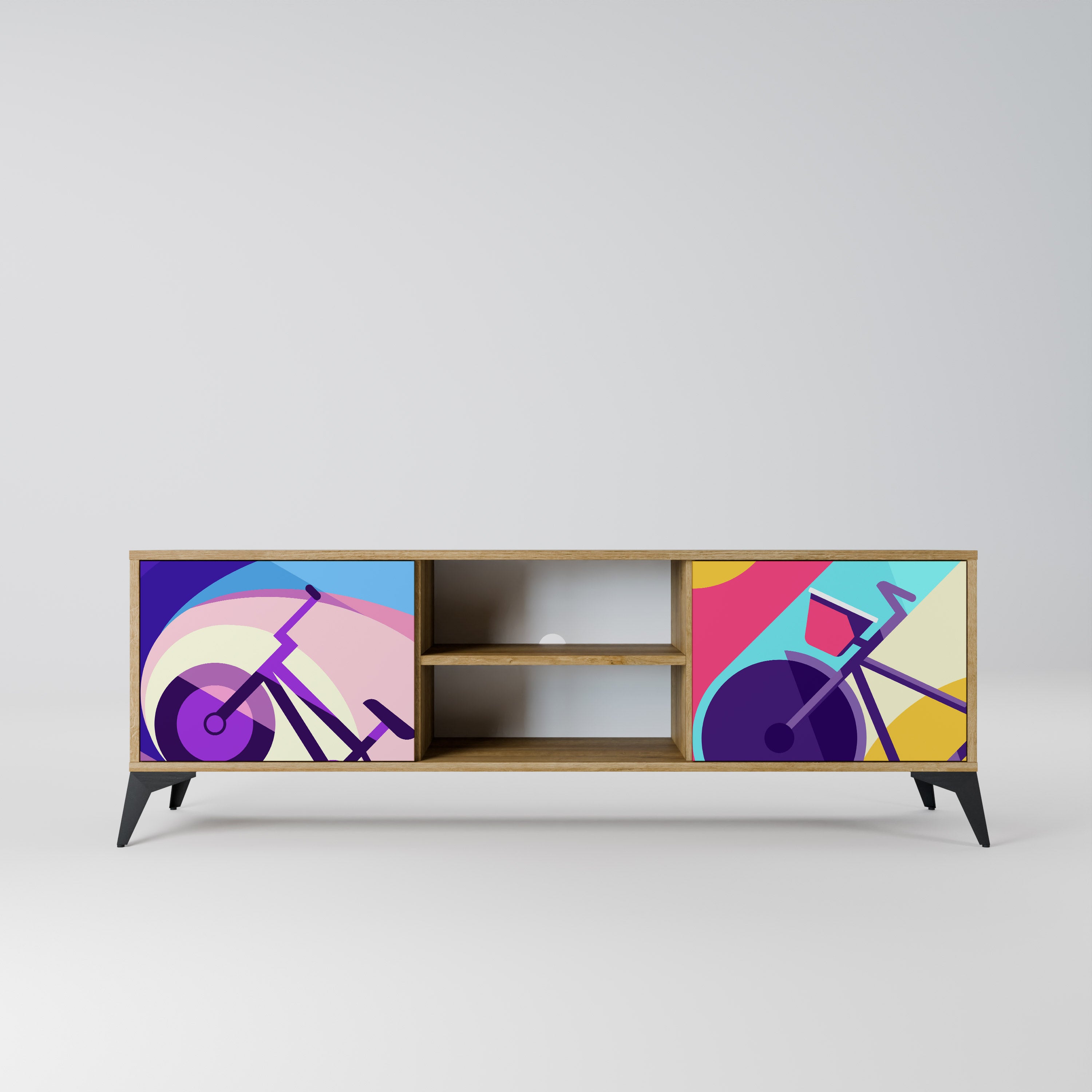 Mueble de TV BIKE DREAMS de 2 puertas con efecto roble
