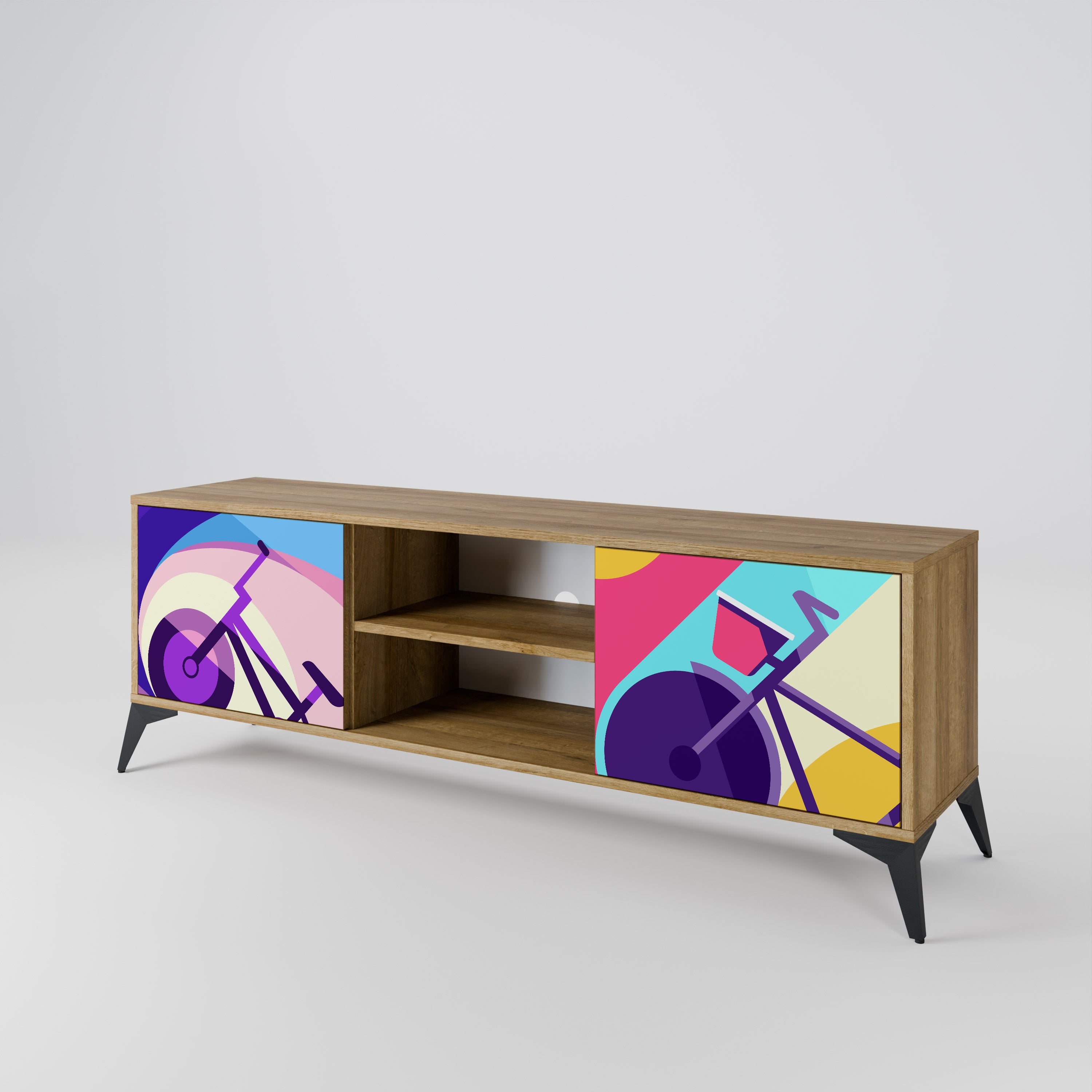 Mueble de TV BIKE DREAMS de 2 puertas con efecto roble