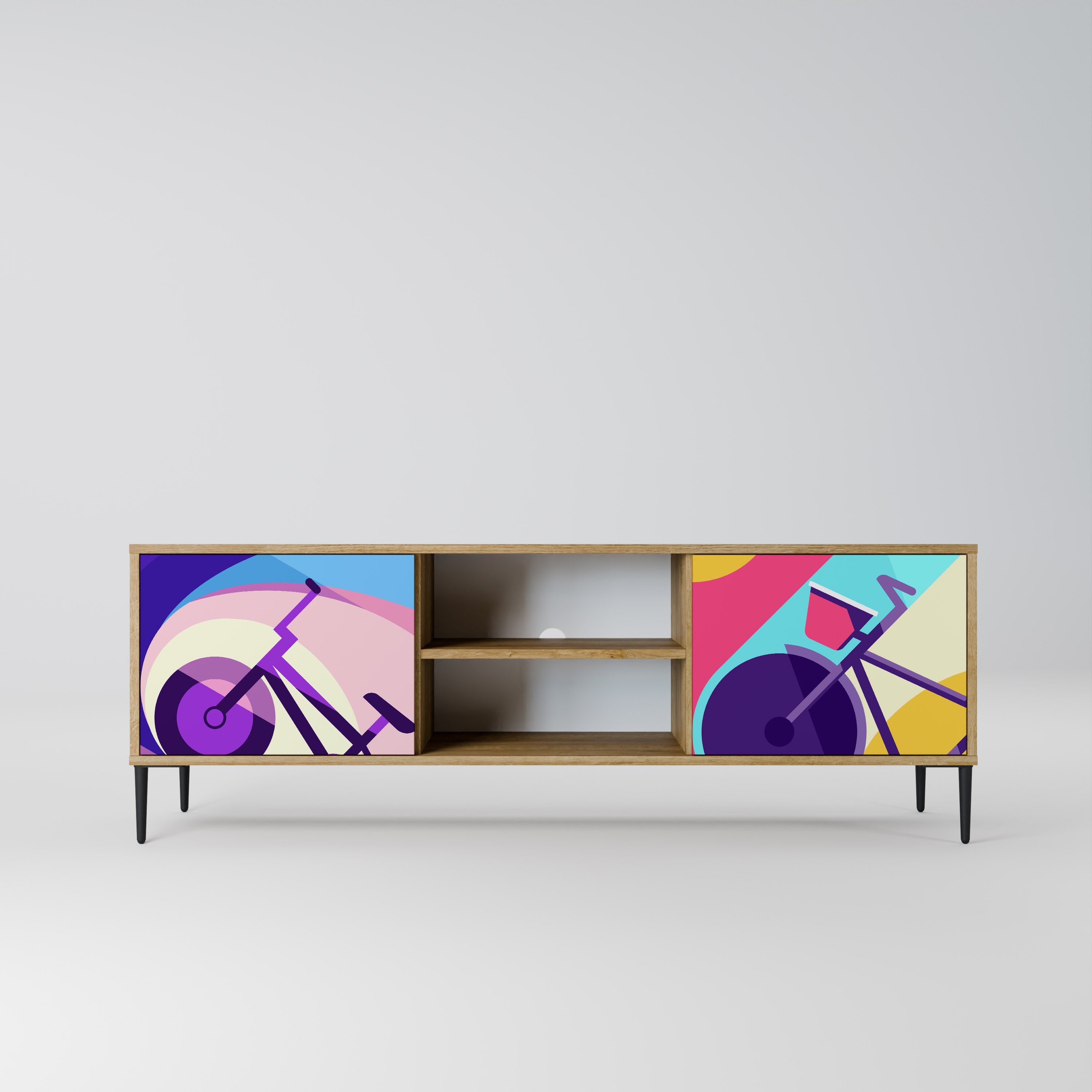 Mueble de TV BIKE DREAMS de 2 puertas con efecto roble