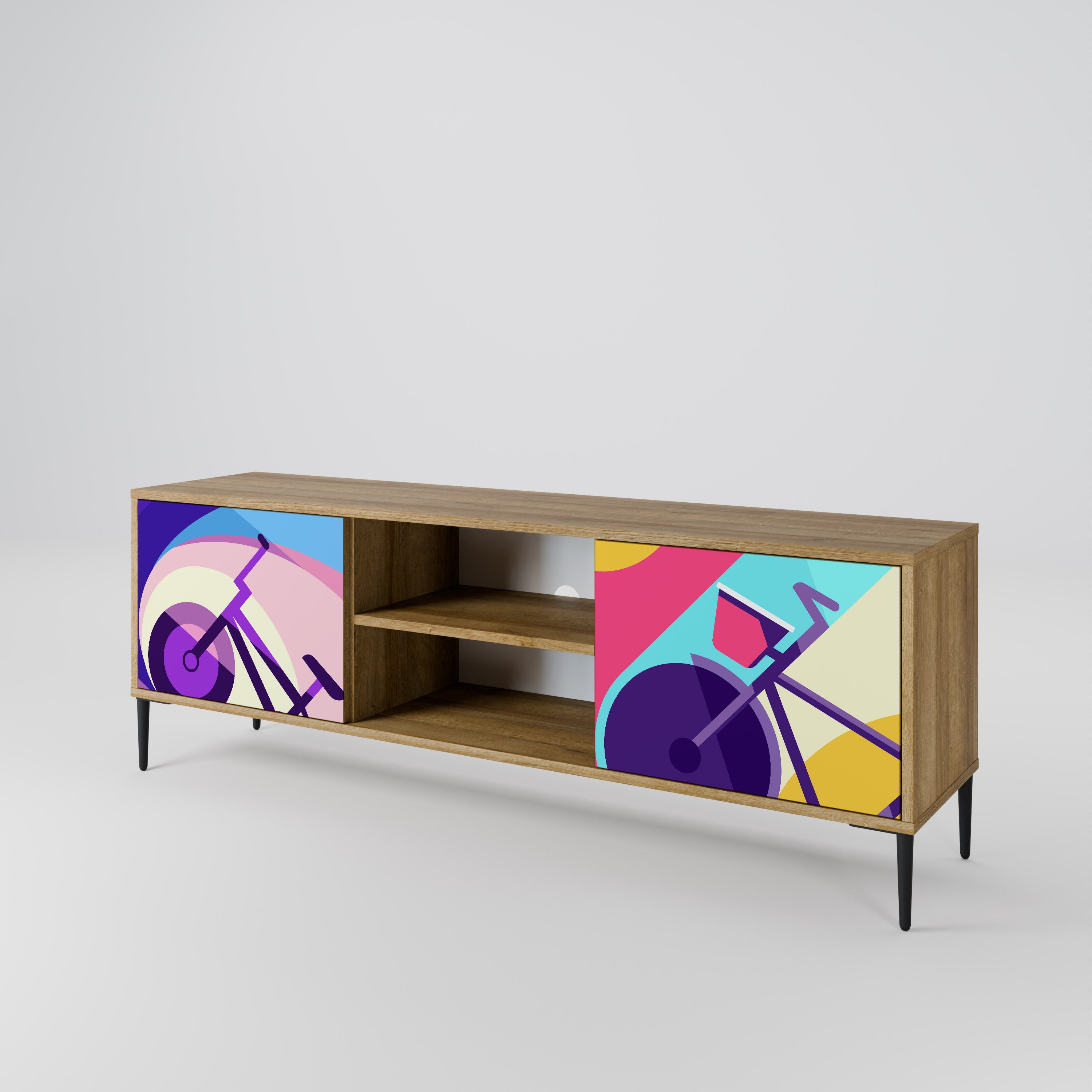 Mueble de TV BIKE DREAMS de 2 puertas con efecto roble