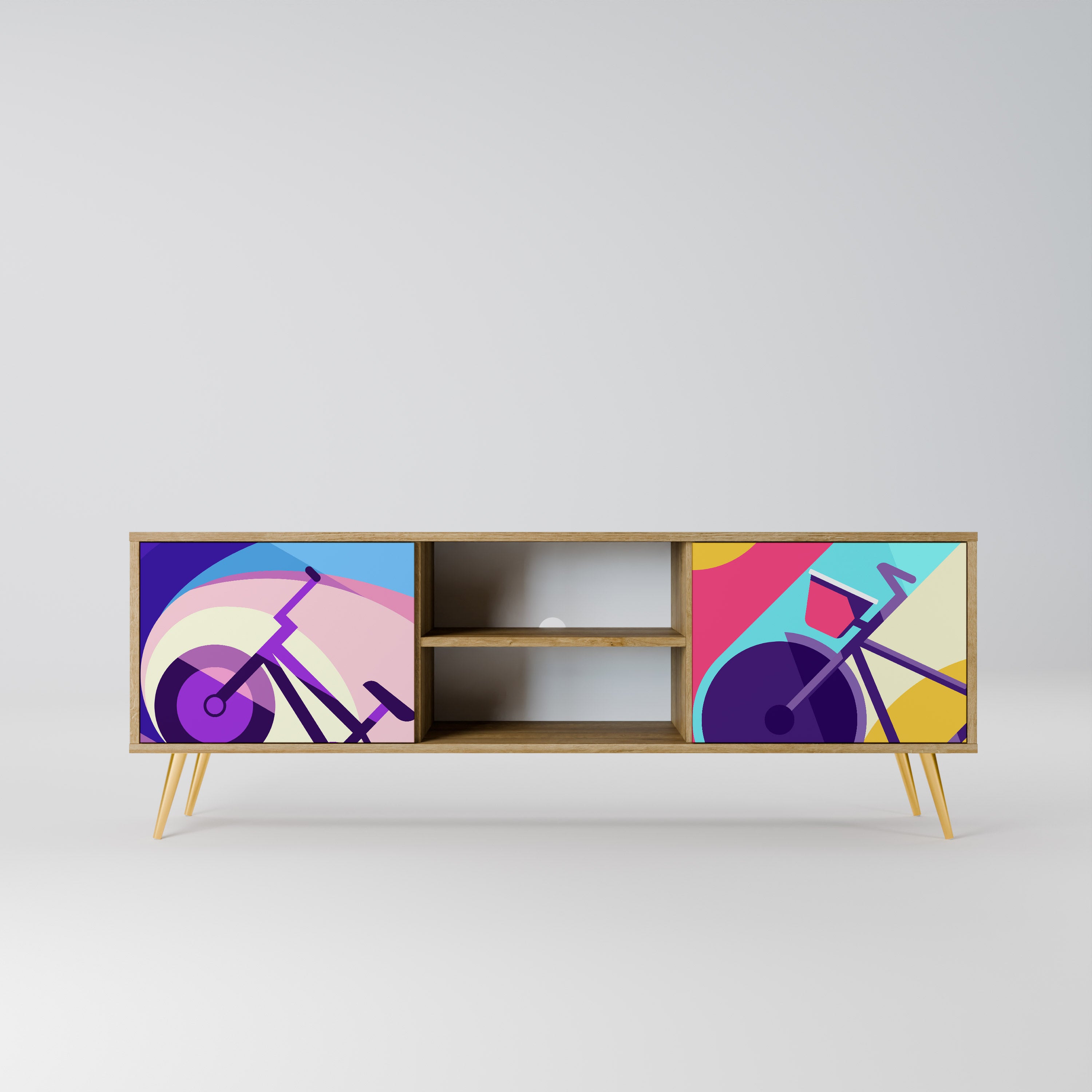 Mueble de TV BIKE DREAMS de 2 puertas con efecto roble