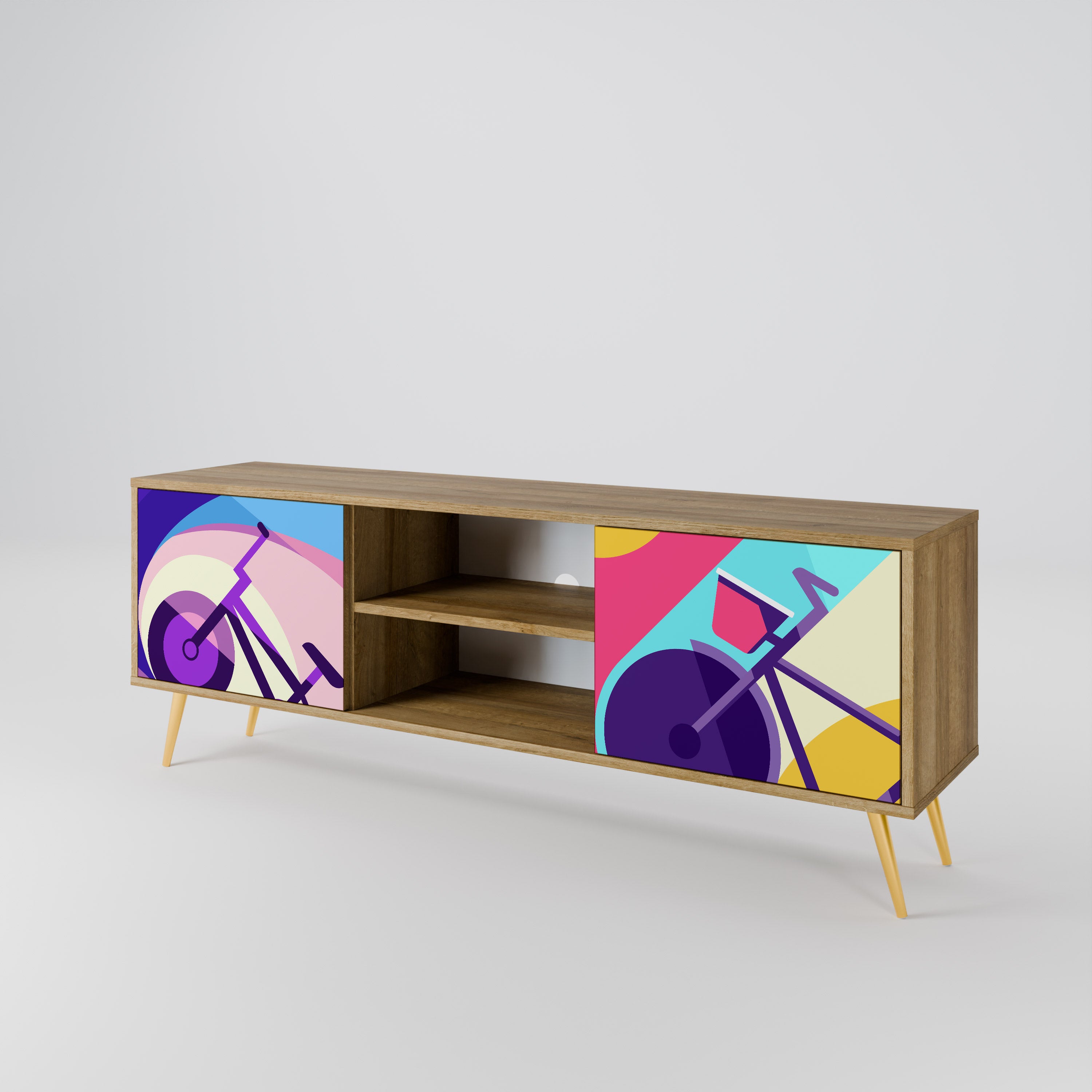 Mueble de TV BIKE DREAMS de 2 puertas con efecto roble