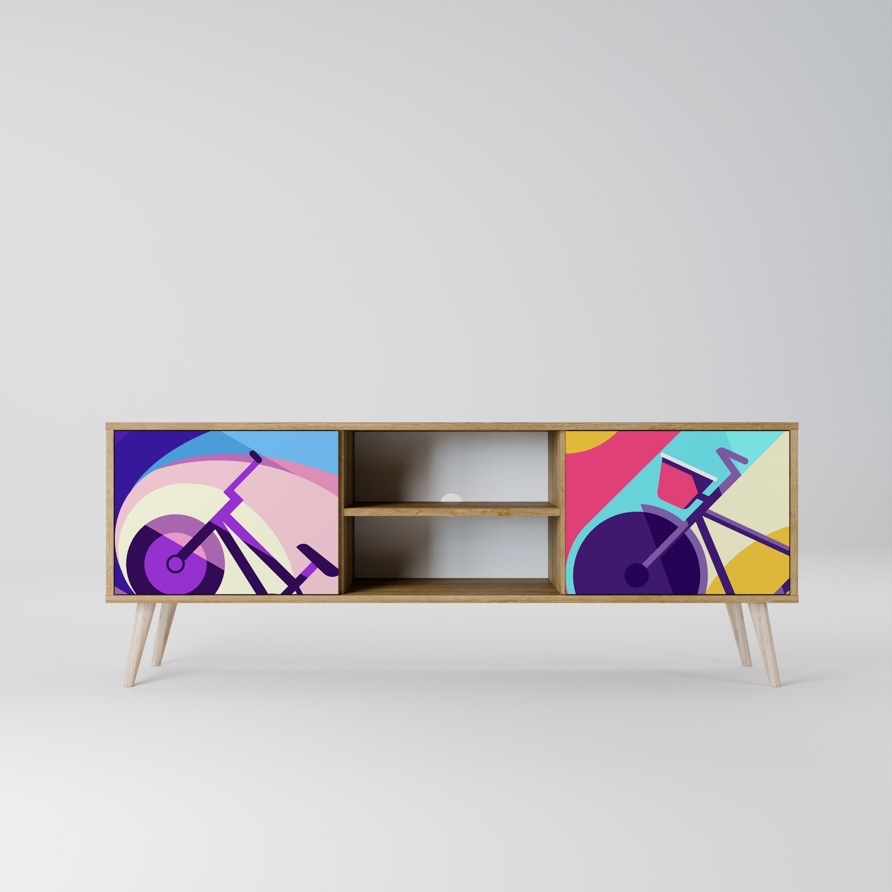 Mueble de TV BIKE DREAMS de 2 puertas con efecto roble