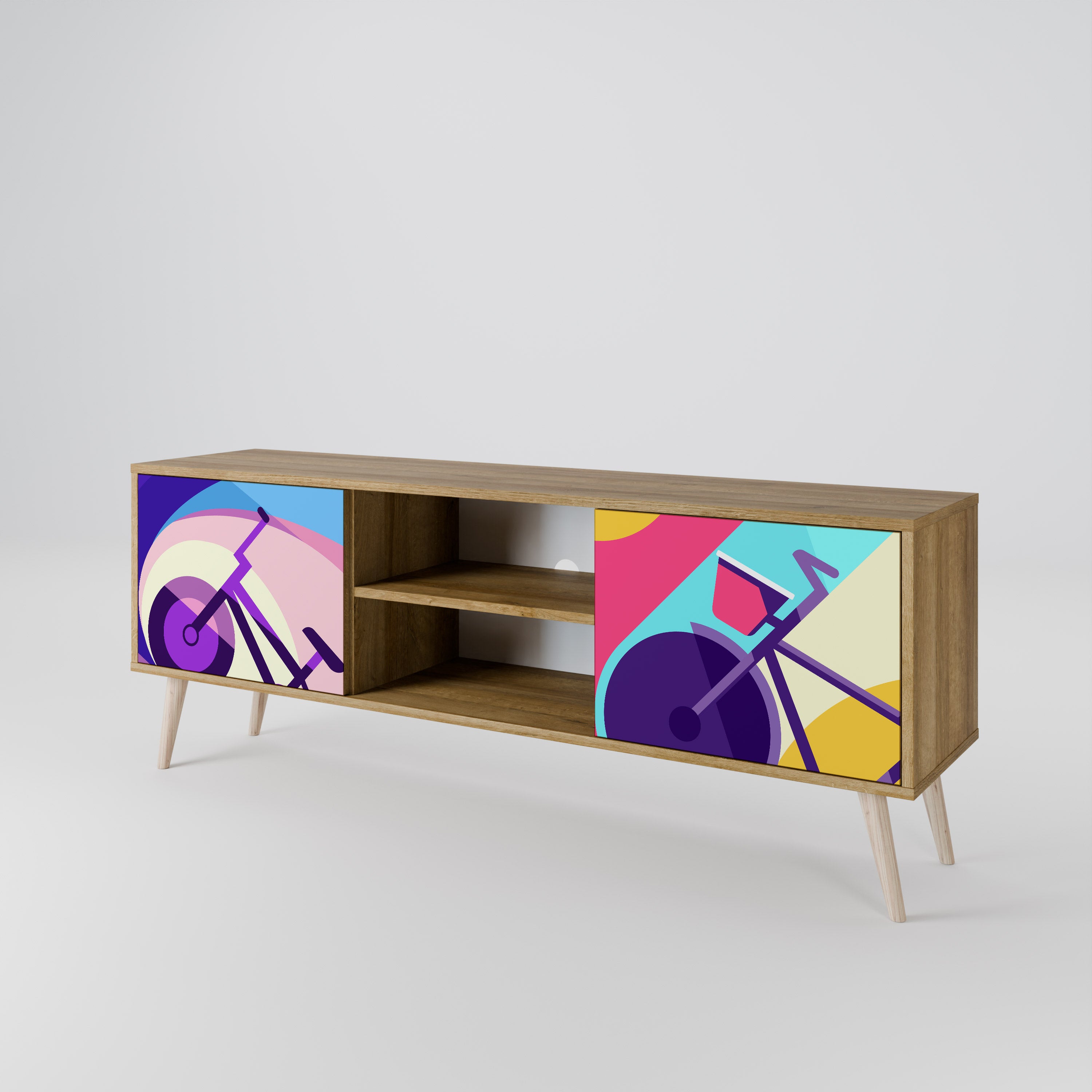 Mueble de TV BIKE DREAMS de 2 puertas con efecto roble
