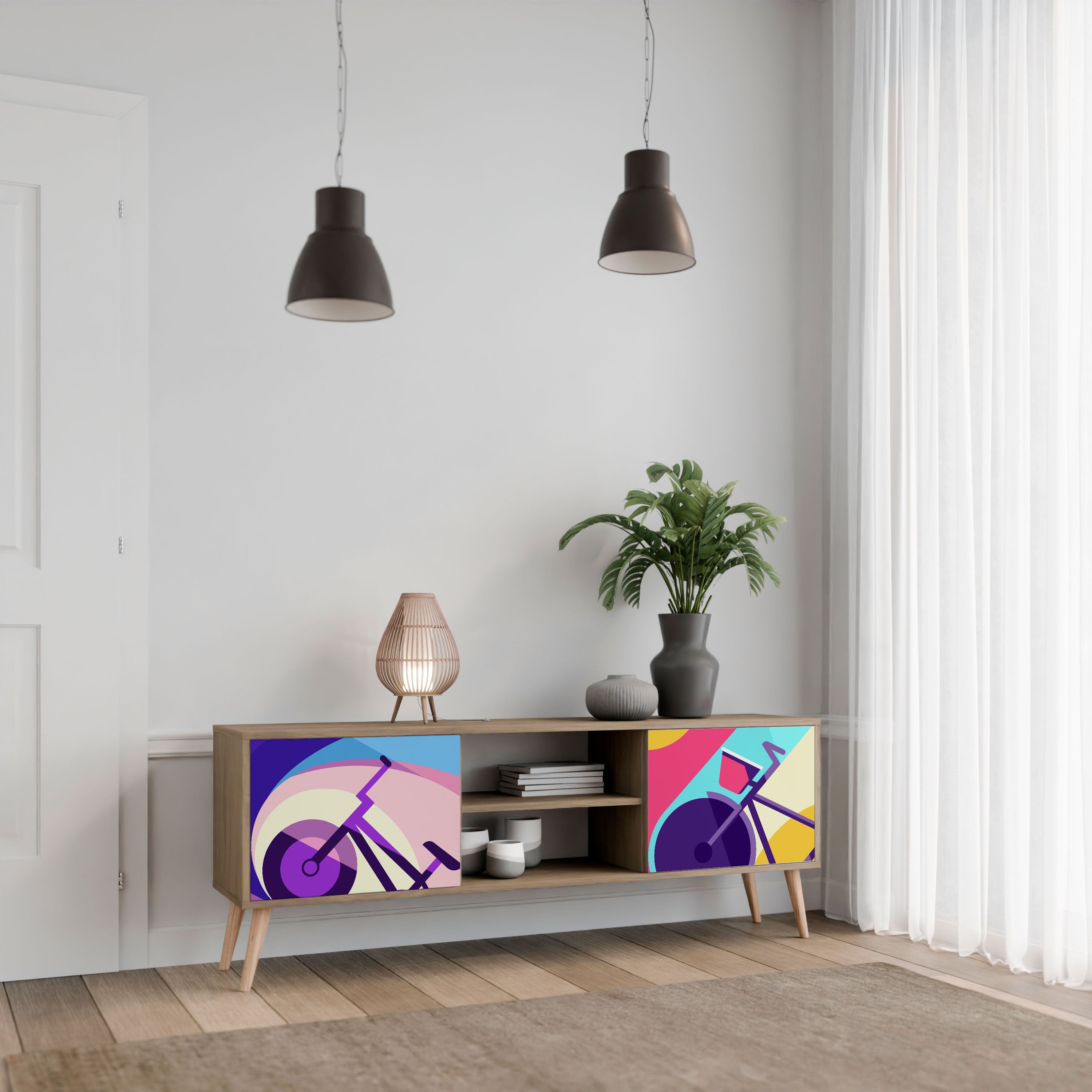 Mueble de TV BIKE DREAMS de 2 puertas con efecto roble