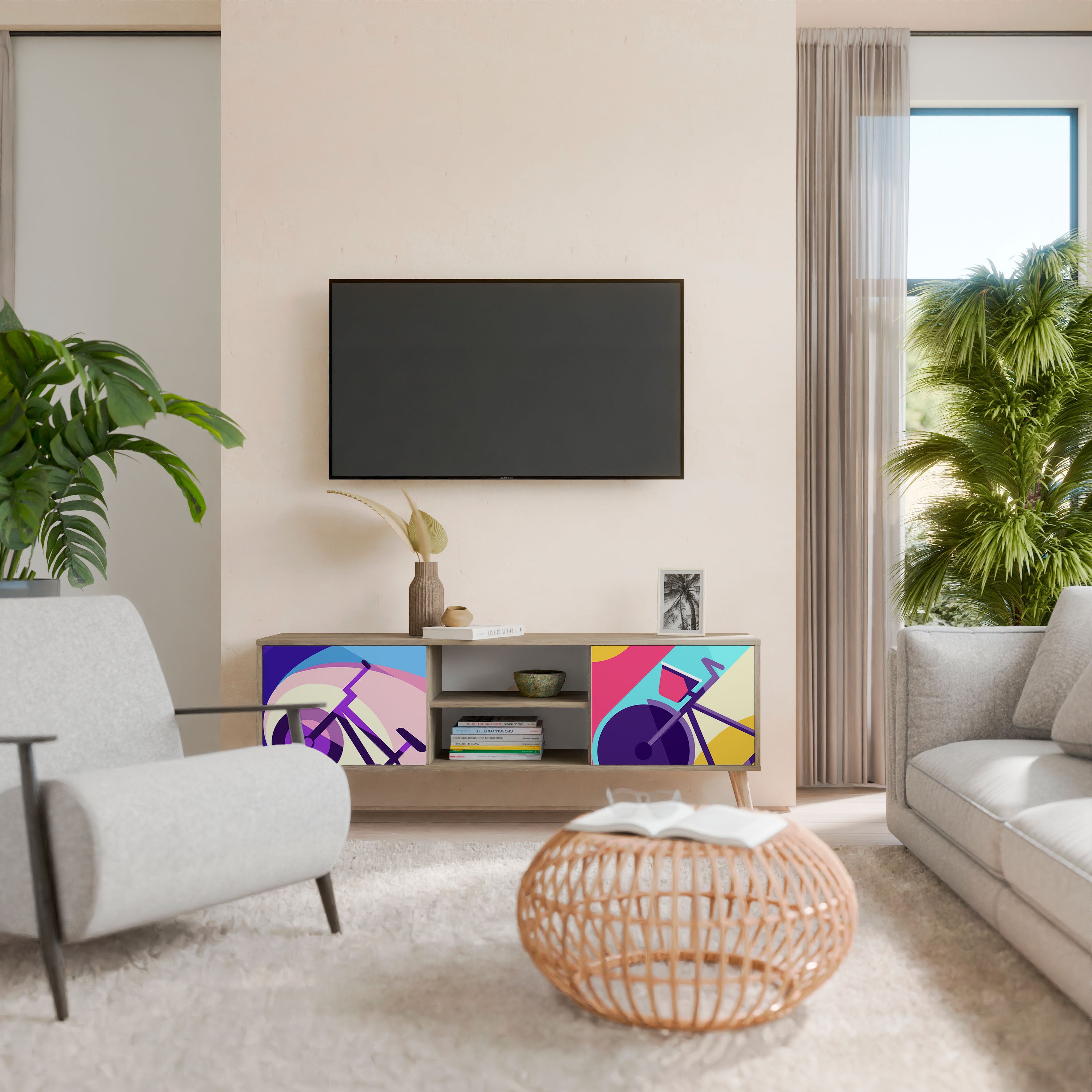 Mueble de TV BIKE DREAMS de 2 puertas con efecto roble
