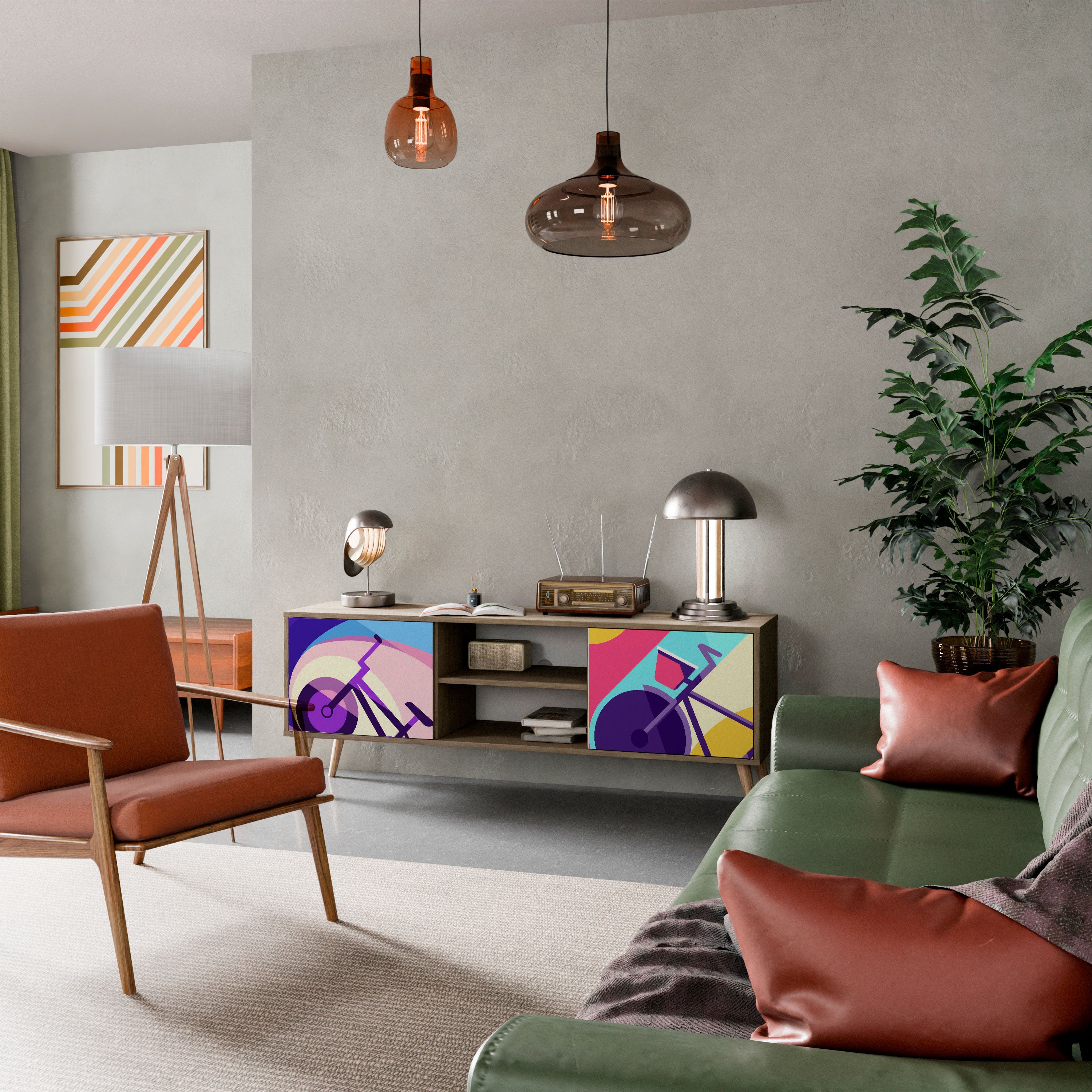 Mueble de TV BIKE DREAMS de 2 puertas con efecto roble