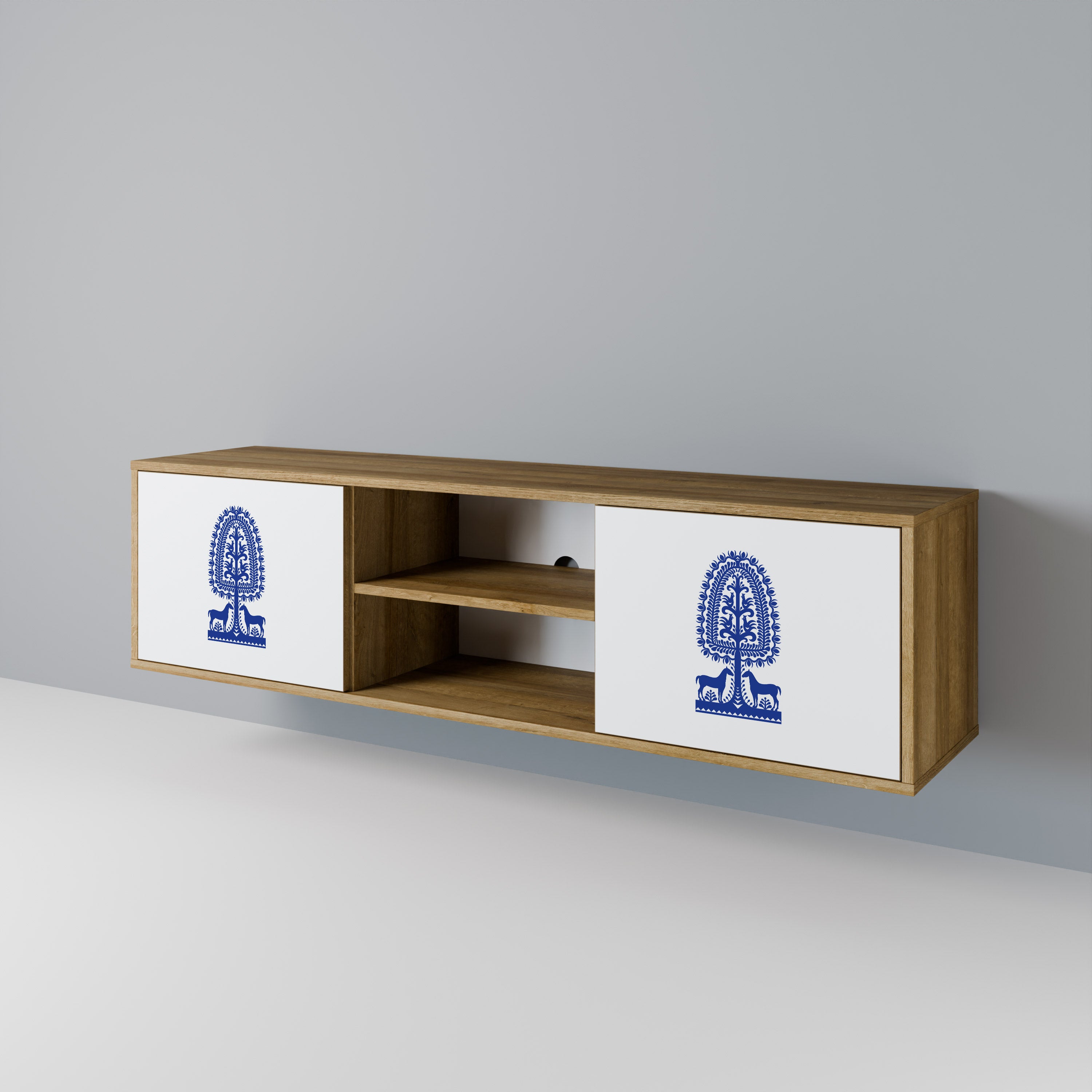 Mueble de TV de dos puertas con efecto roble de ARTE POPULAR POLACO