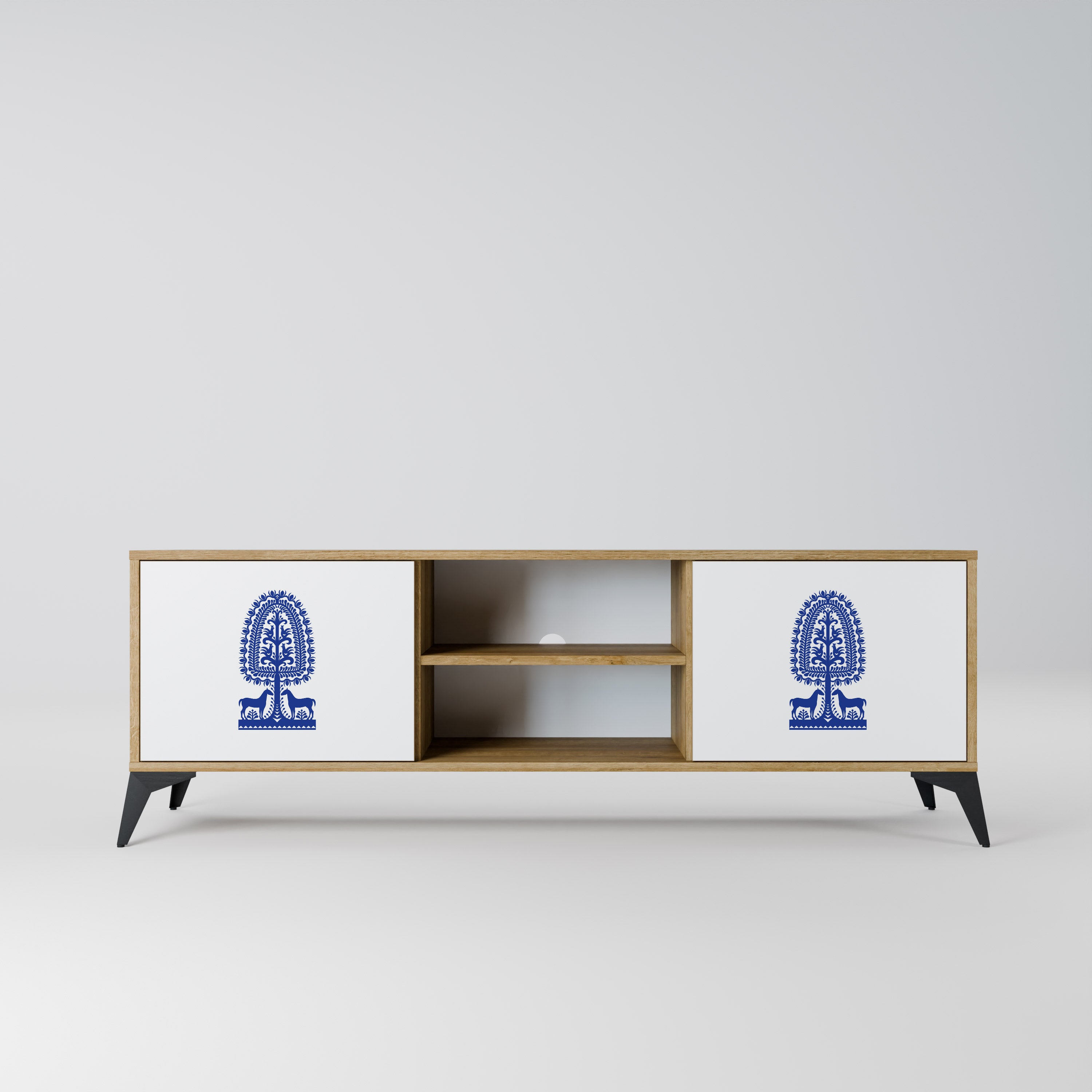 Mueble de TV de dos puertas con efecto roble de ARTE POPULAR POLACO