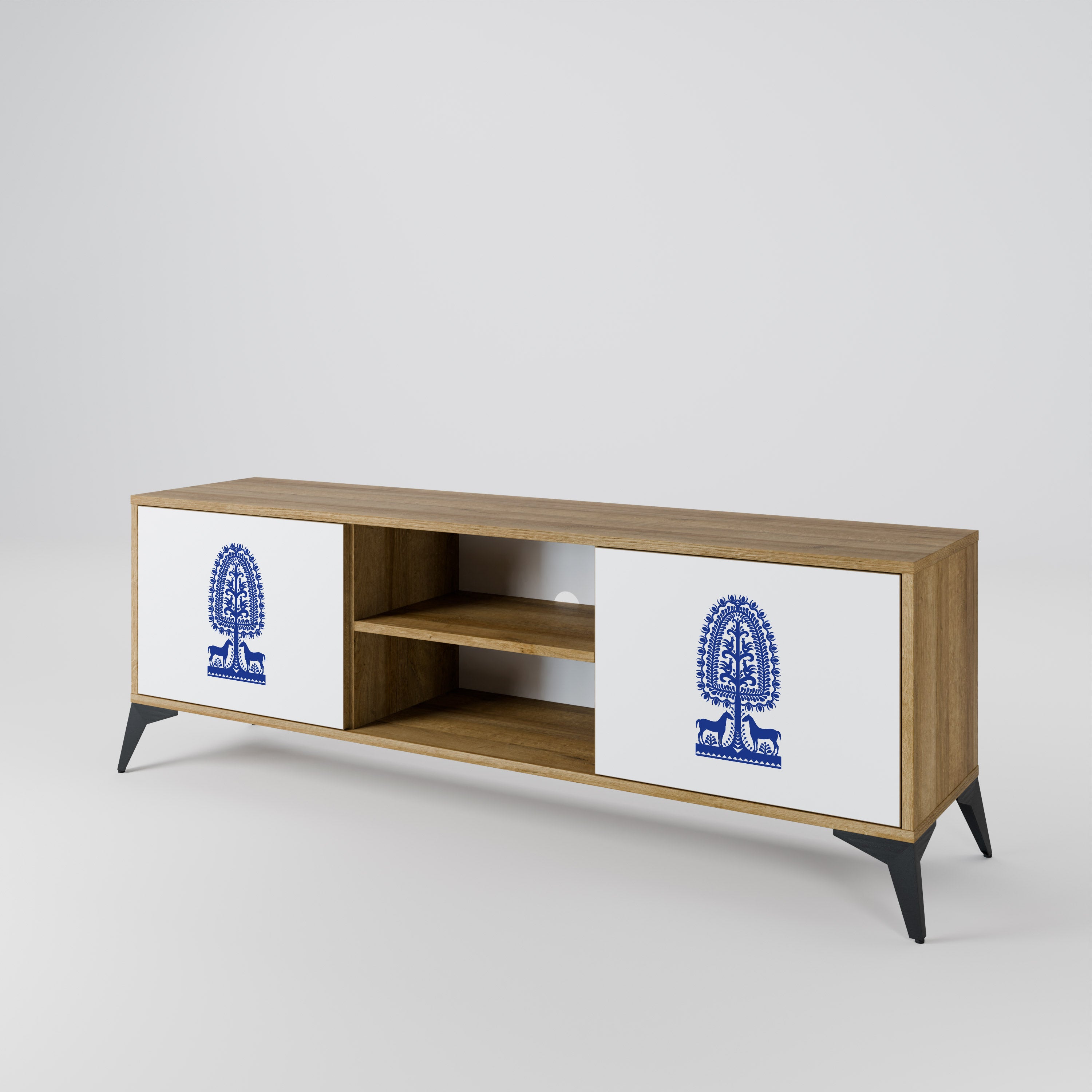 Mueble de TV de dos puertas con efecto roble de ARTE POPULAR POLACO