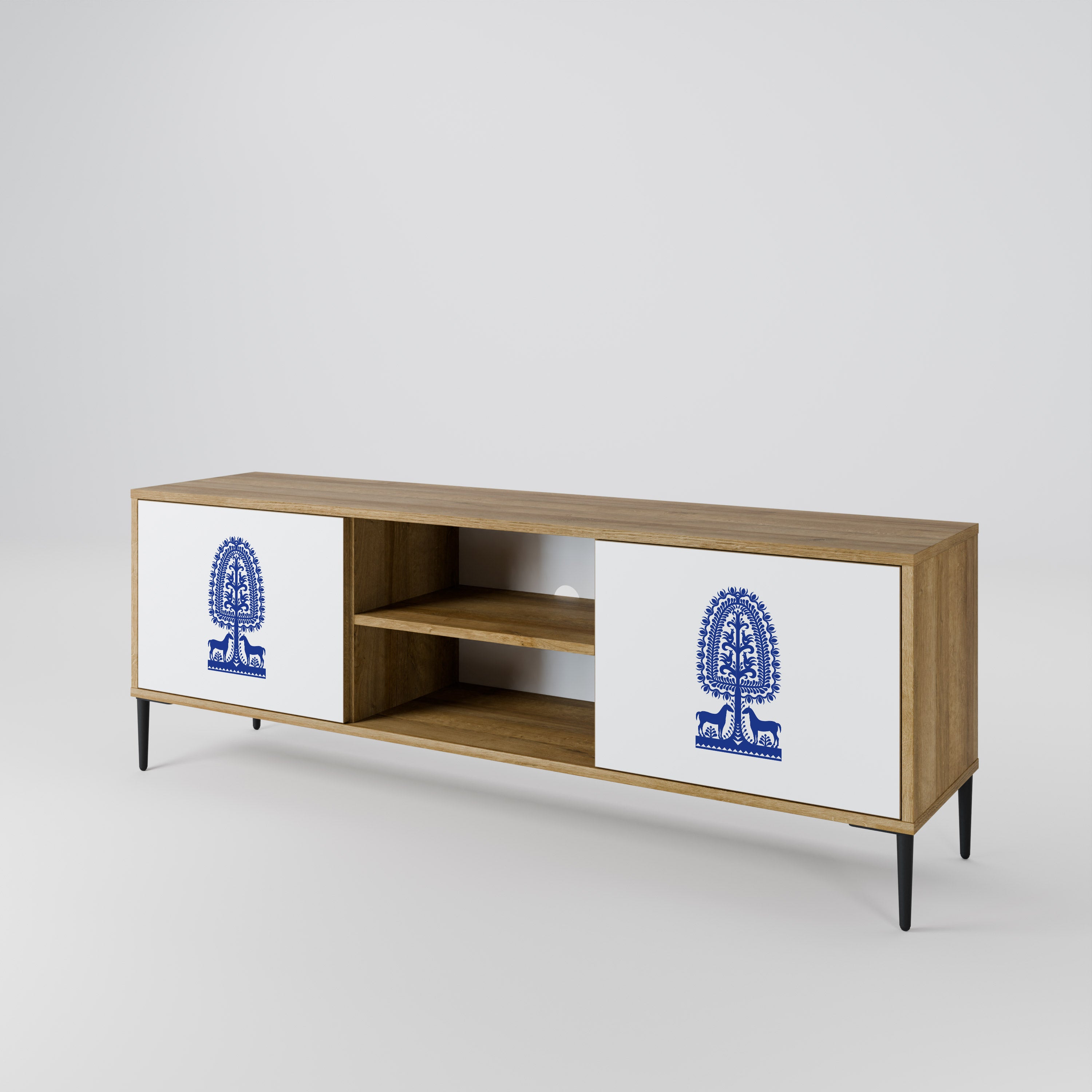 Mueble de TV de dos puertas con efecto roble de ARTE POPULAR POLACO