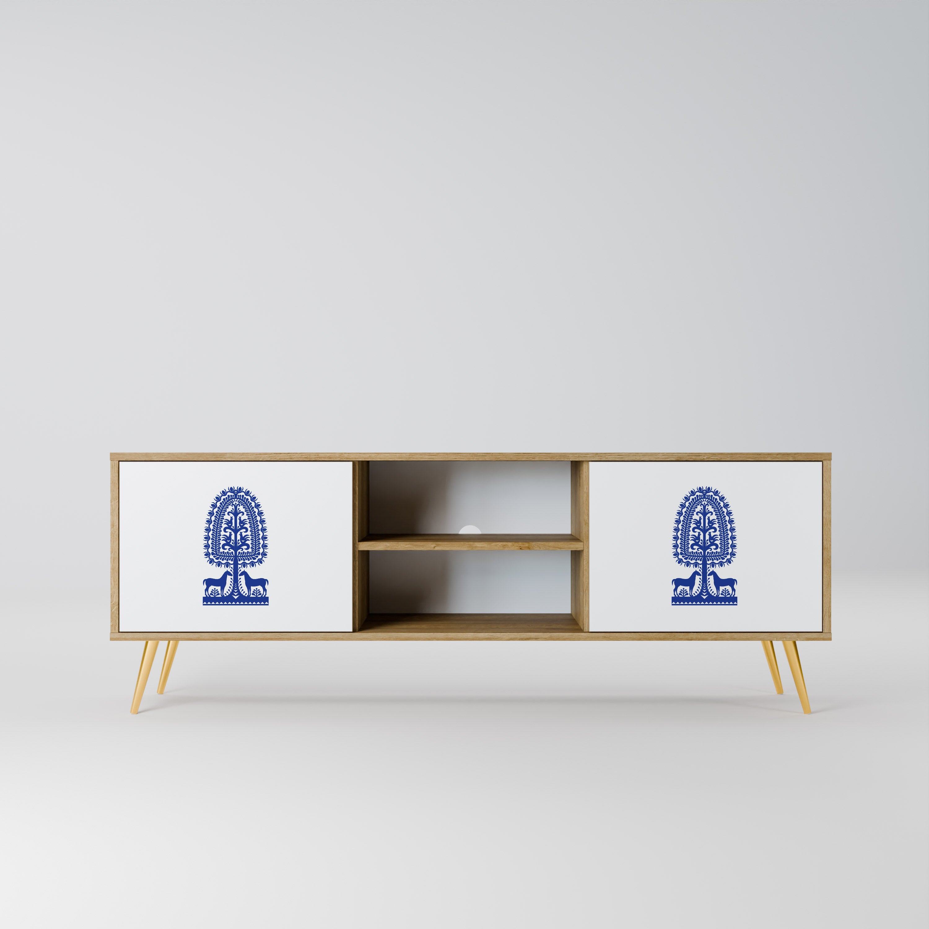 Mueble de TV de dos puertas con efecto roble de ARTE POPULAR POLACO