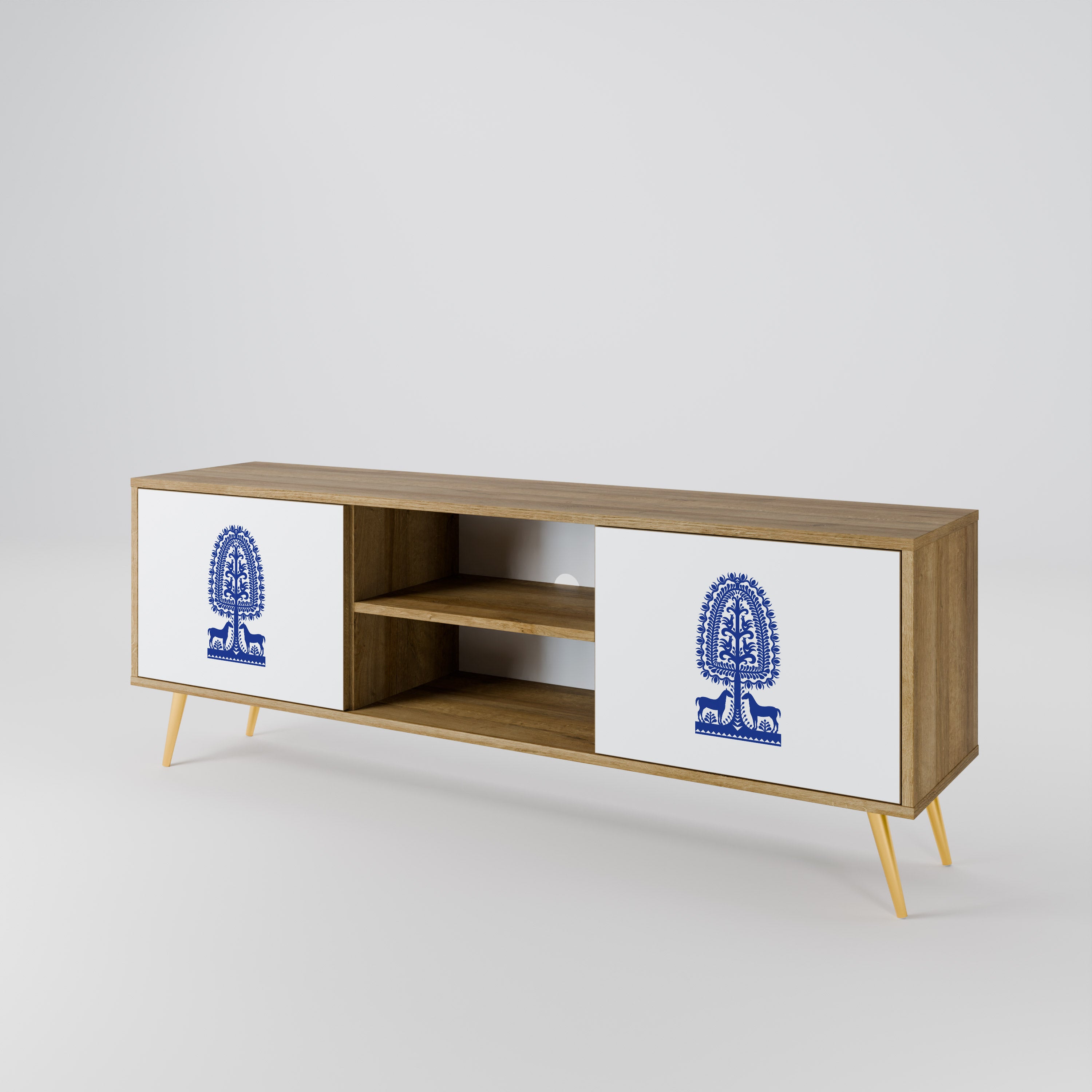 Mueble de TV de dos puertas con efecto roble de ARTE POPULAR POLACO
