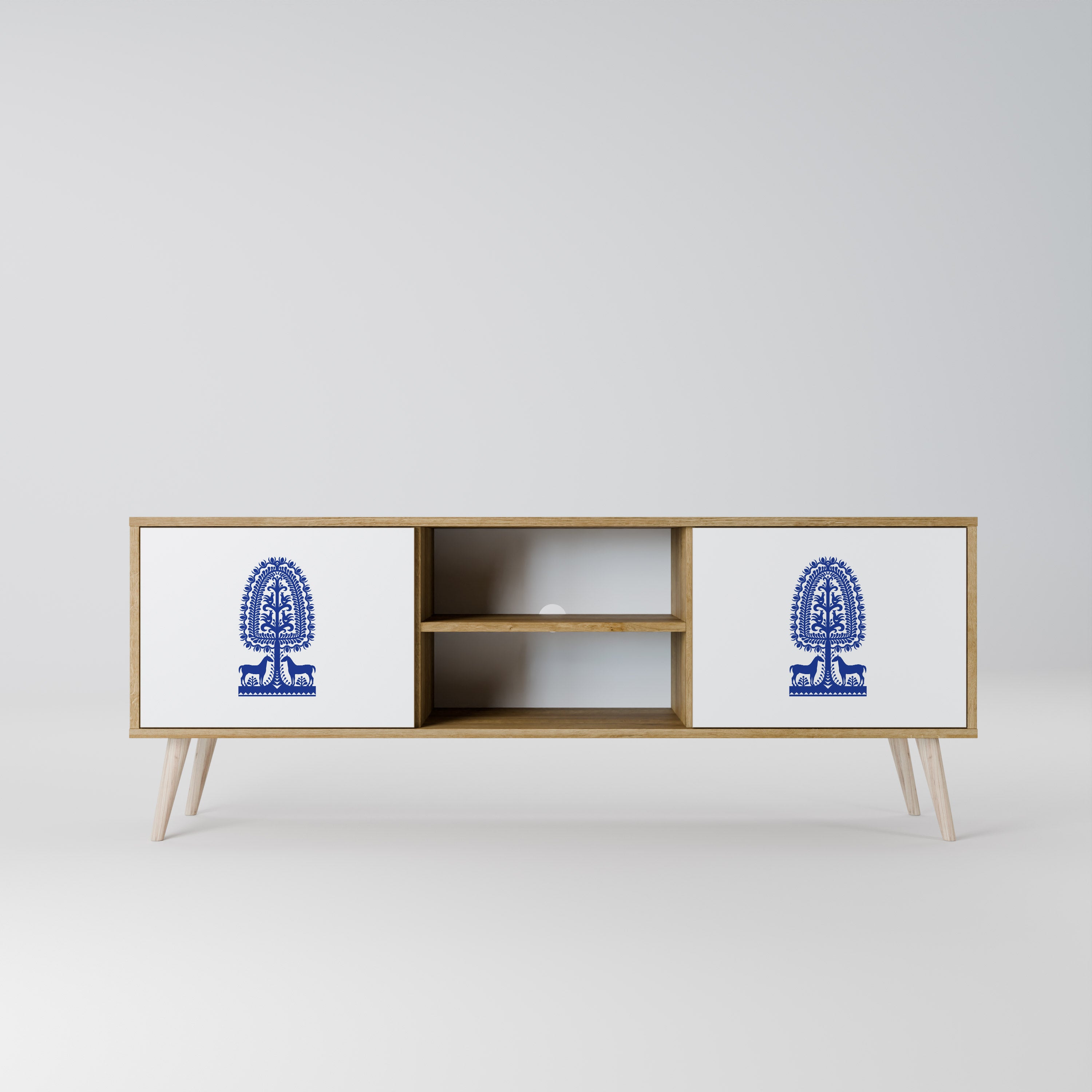 Mueble de TV de dos puertas con efecto roble de ARTE POPULAR POLACO