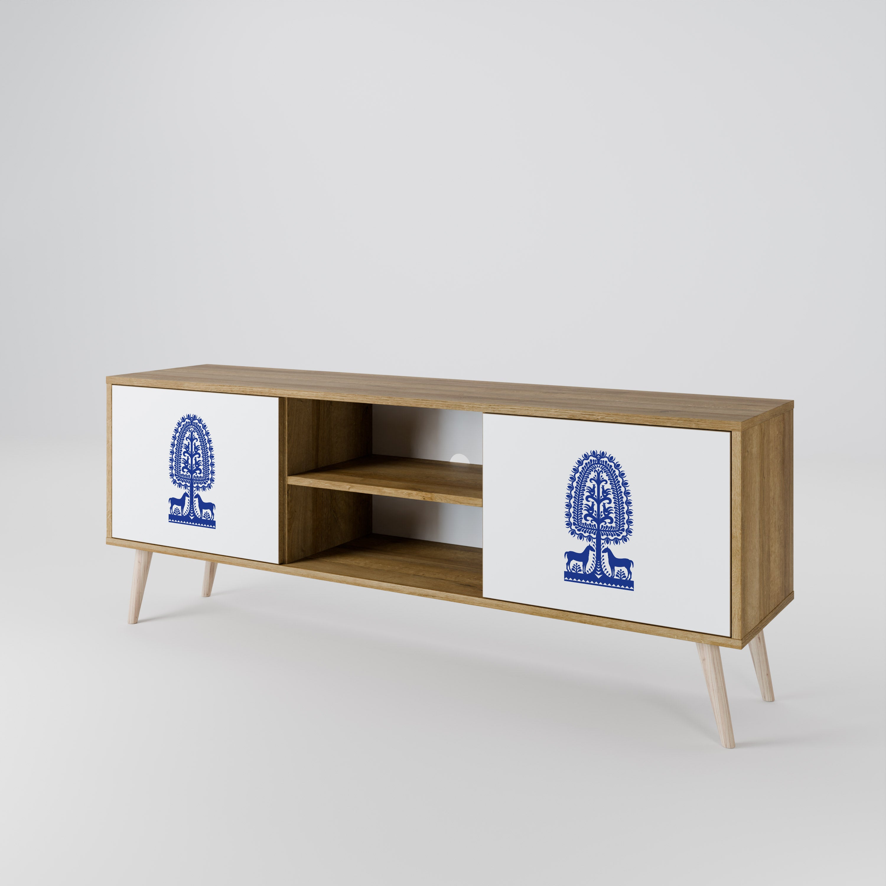 Mueble de TV de dos puertas con efecto roble de ARTE POPULAR POLACO