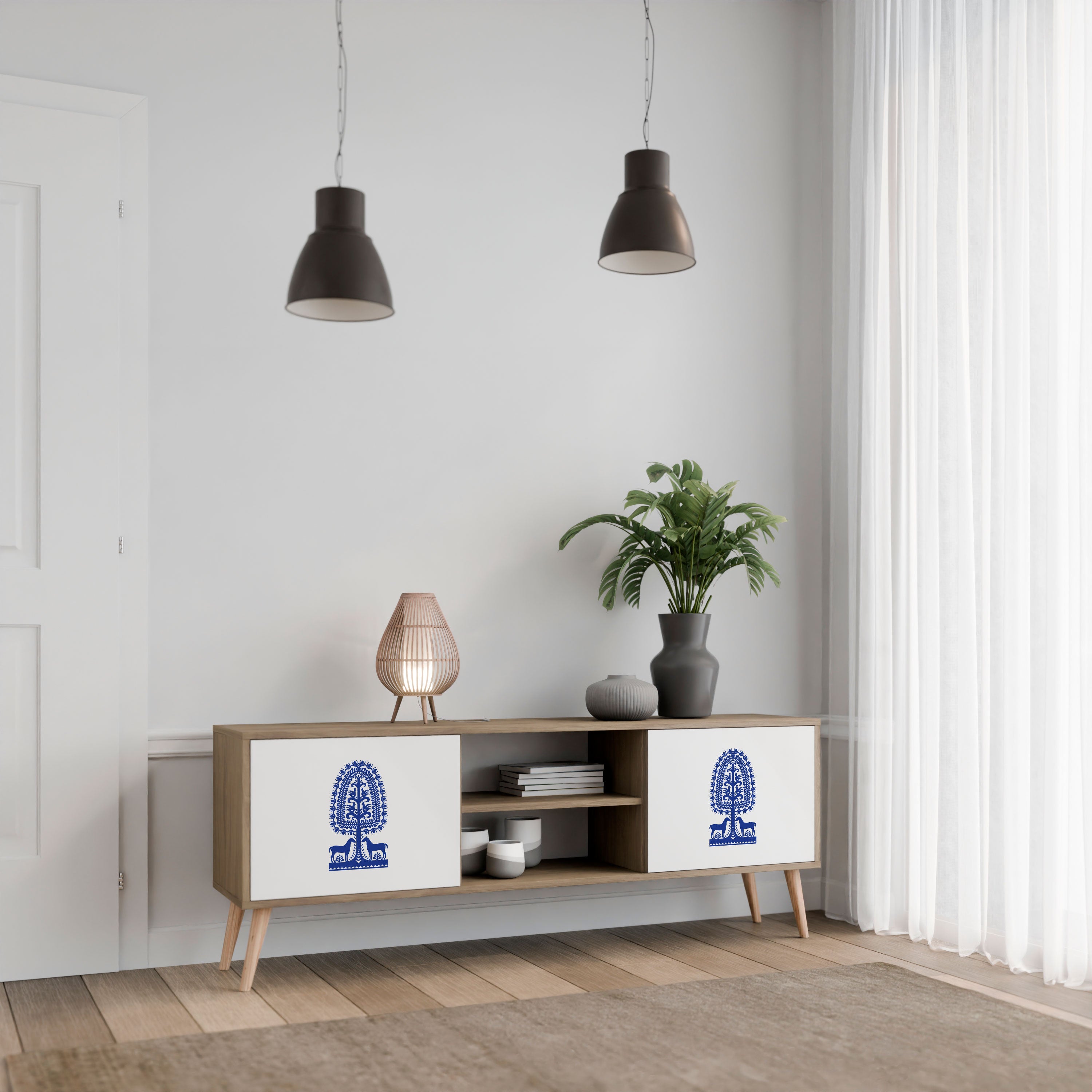 Mueble de TV de dos puertas con efecto roble de ARTE POPULAR POLACO