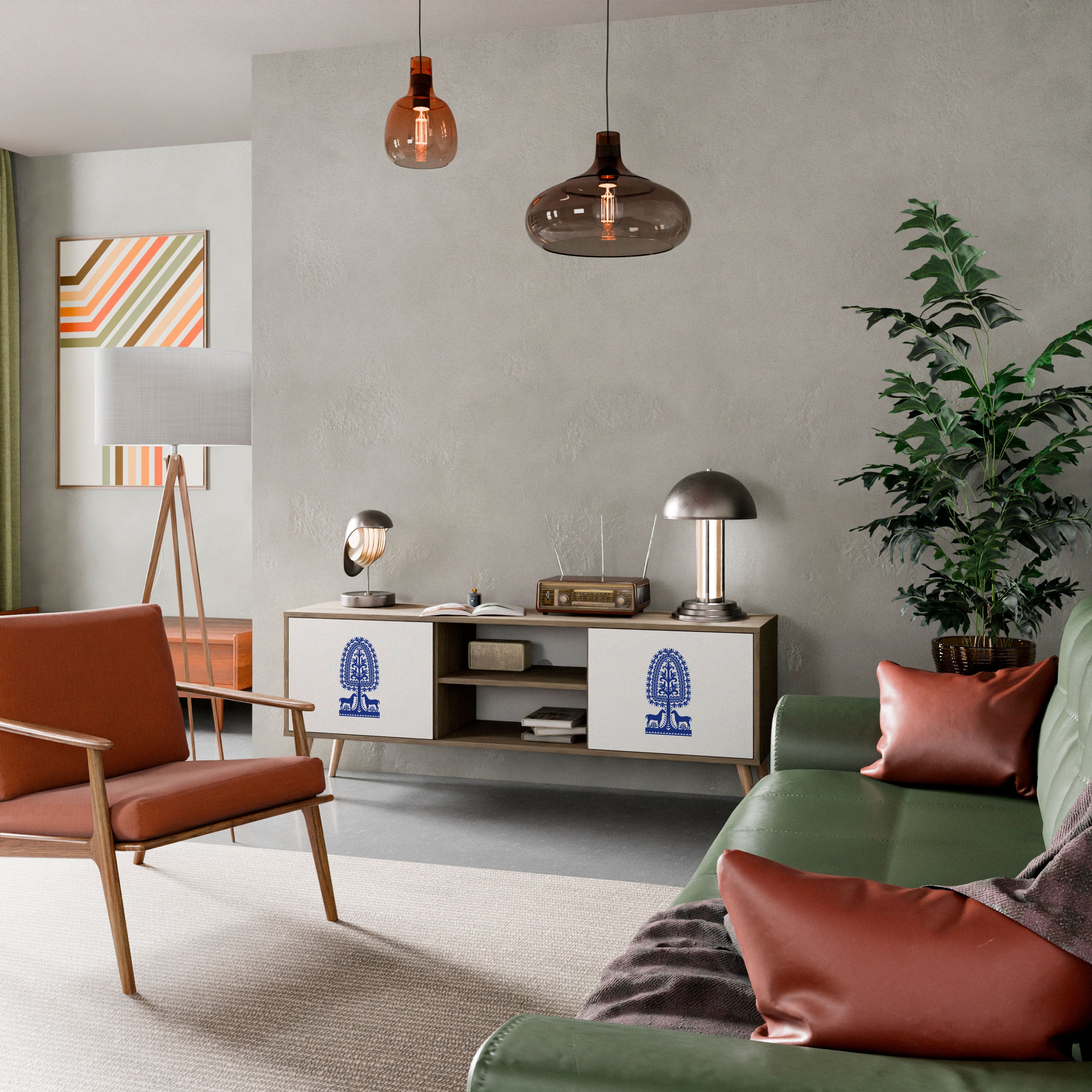 Mueble de TV de dos puertas con efecto roble de ARTE POPULAR POLACO