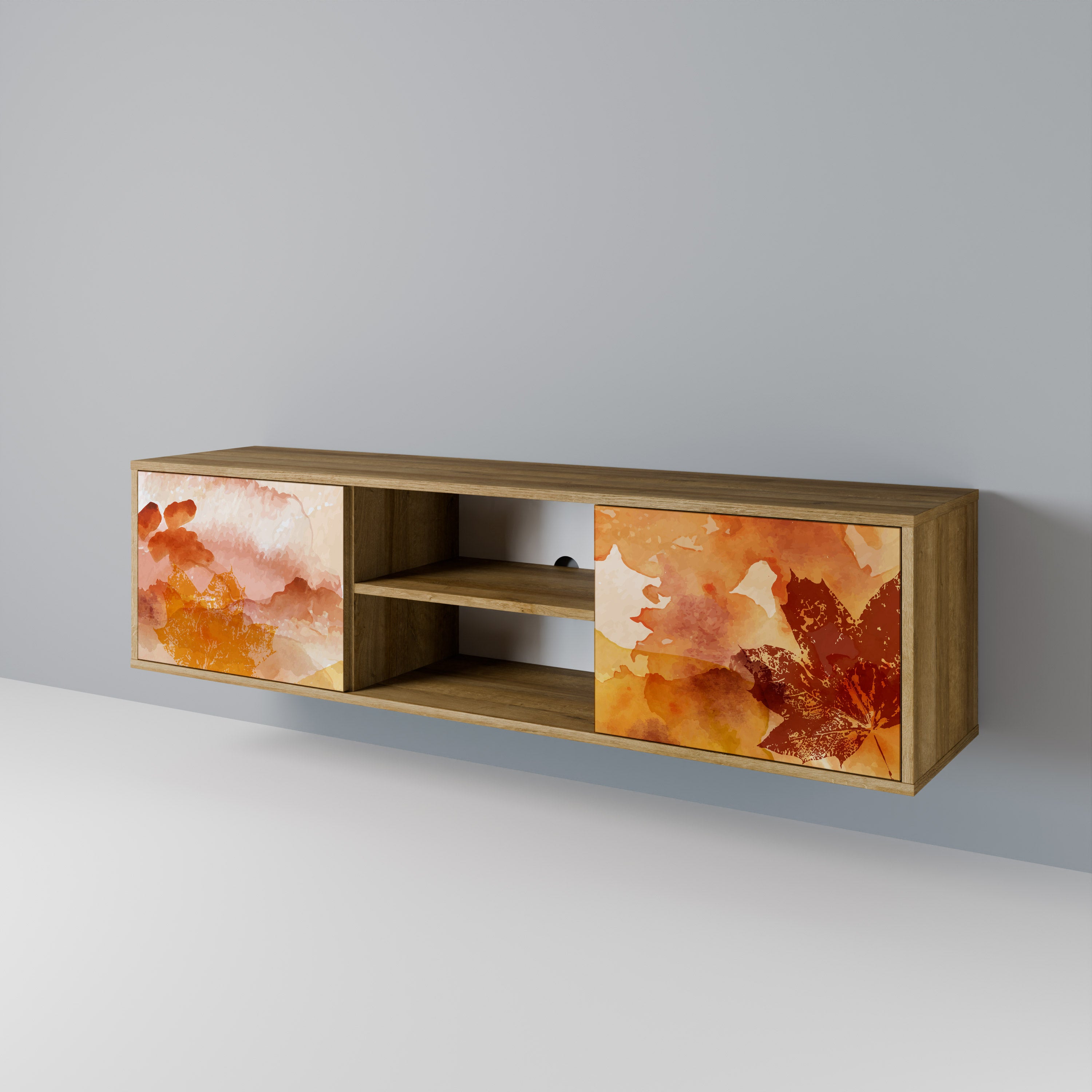 Mueble de TV de 2 puertas TRACES OF AUTUMN con efecto roble