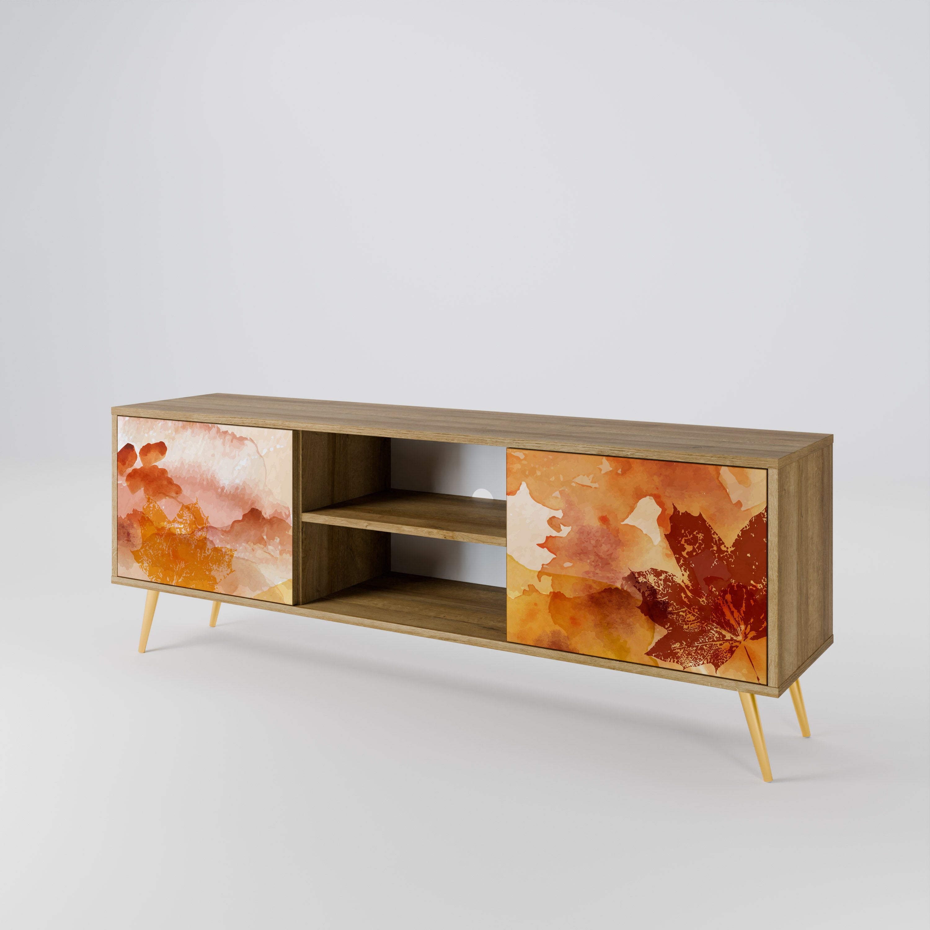 Mueble de TV de 2 puertas TRACES OF AUTUMN con efecto roble