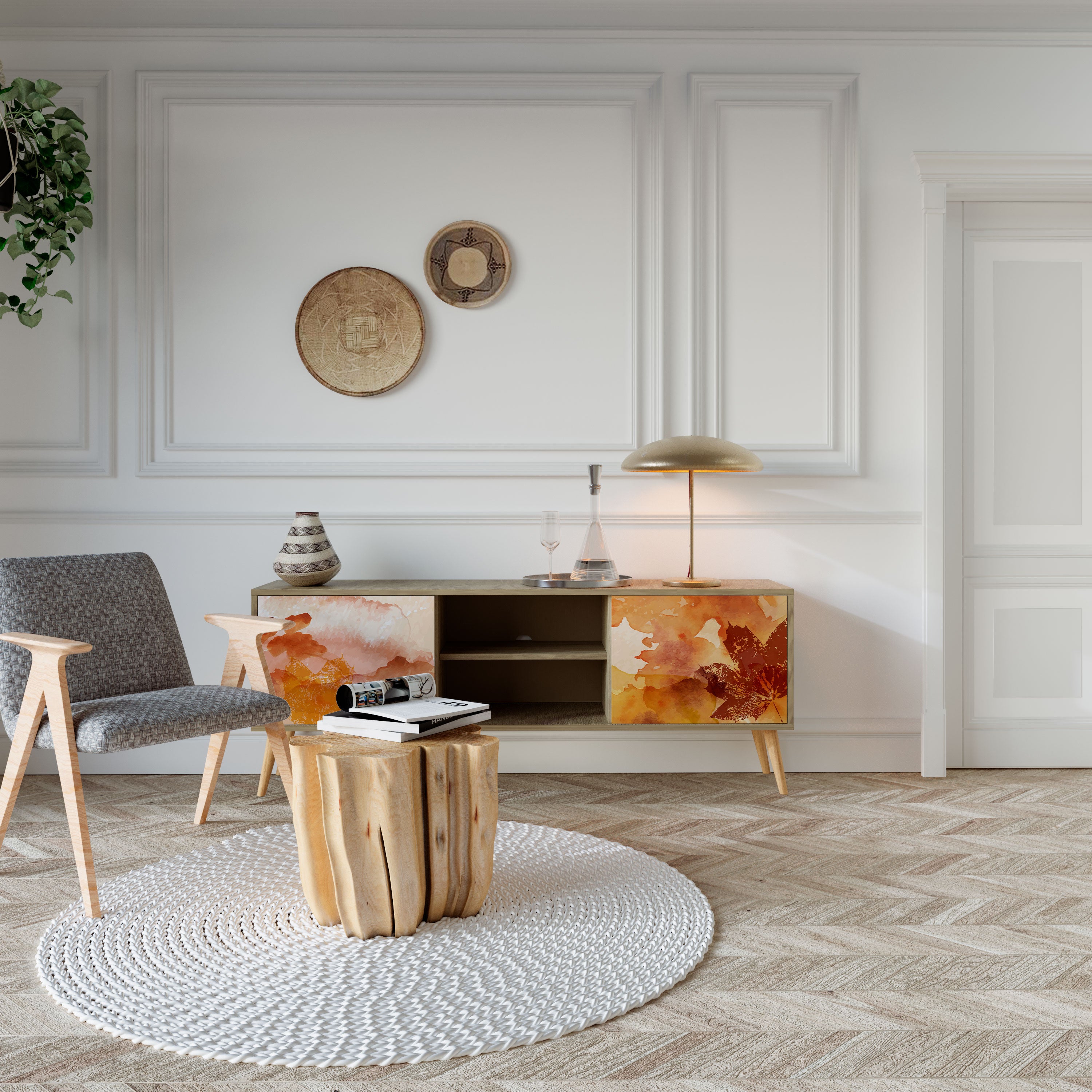 Mueble de TV de 2 puertas TRACES OF AUTUMN con efecto roble